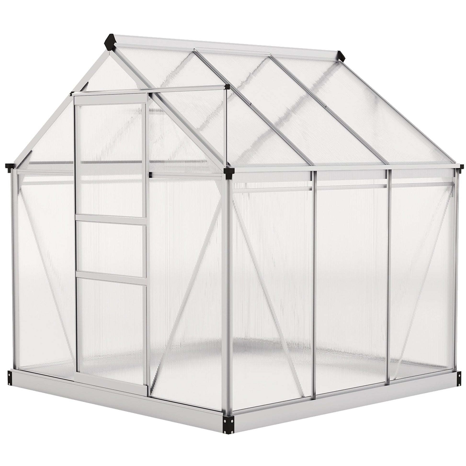 6' x 6' x 6.6' Polycarbonate Greenhouse, Walk-In Green House Kit Garden, Plants Grow, Galvanized Sheet Aluminum Frame with Rain Gutter, Vent and Sliding Door, Silver