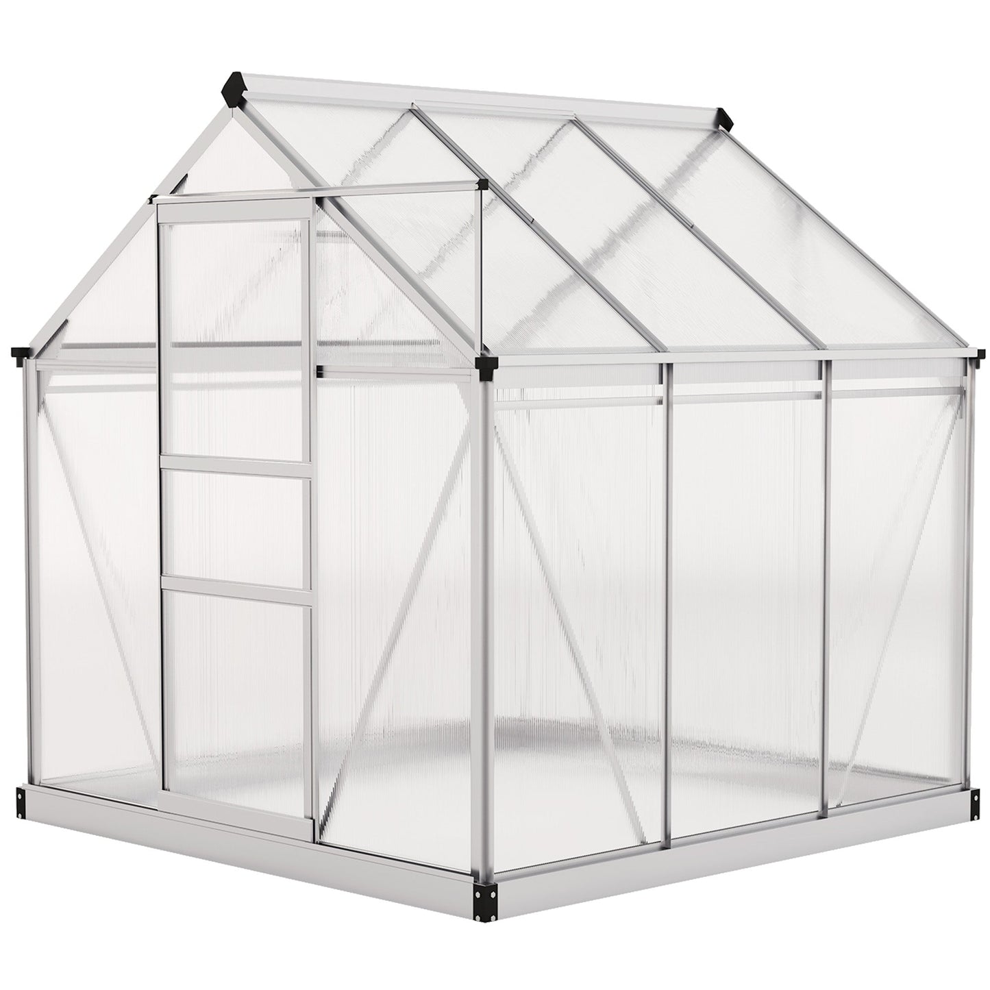 6' x 6' x 6.6' Polycarbonate Greenhouse, Walk-In Green House Kit Garden, Plants Grow, Galvanized Sheet Aluminum Frame with Rain Gutter, Vent and Sliding Door, Silver