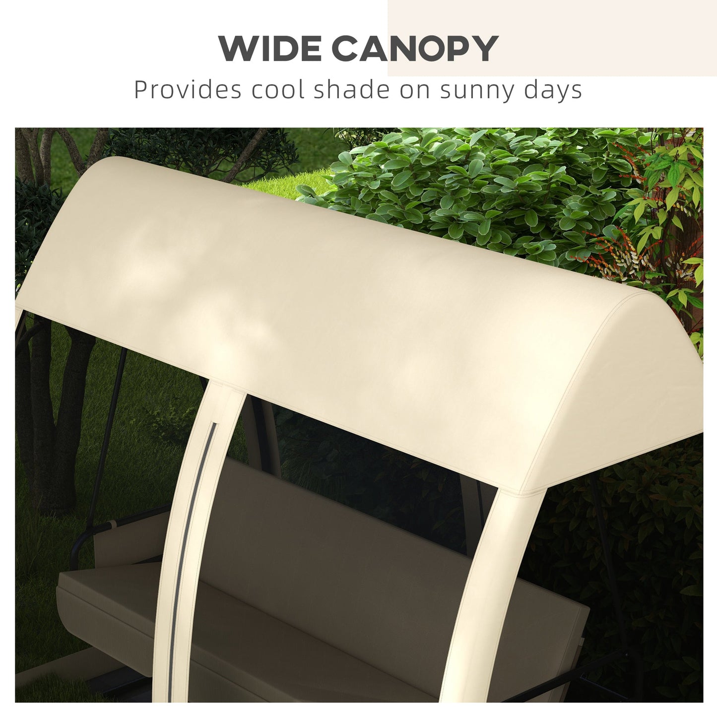 3-Seat Outdoor Swing Chair, Chaise Lounger Bed, Garden Hammock, Converting Flat Bed with Steel Stand, Canopy and Mesh Netting for Garden, Patio, Porch, Beige