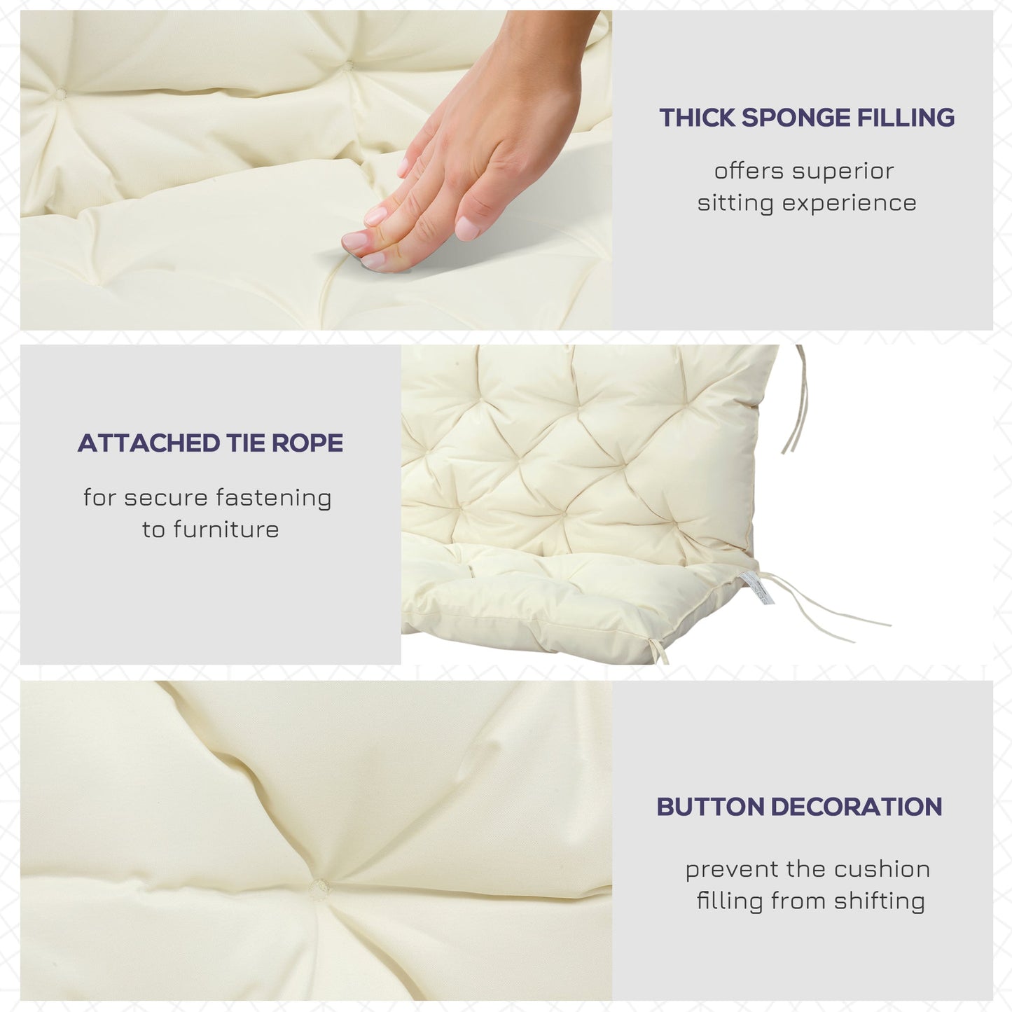 2 Seater Garden Bench Cushions, Thick Outdoor Non-Slip 2 Seater Soft Pad With Backrest for Garden Patio, 52" x 43" x 4", Beige