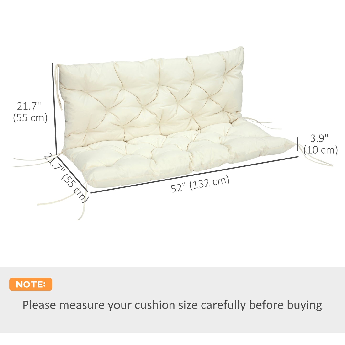 2 Seater Garden Bench Cushions, Thick Outdoor Non-Slip 2 Seater Soft Pad With Backrest for Garden Patio, 52" x 43" x 4", Beige