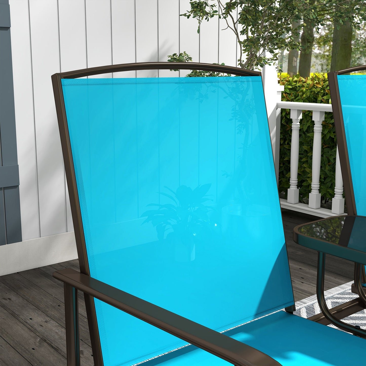 Outdoor Glider Bench with Table, Patio Loveseat for 2 Persons, Garden Glider Rocking Chair with Breathable Mesh Fabric, Blue