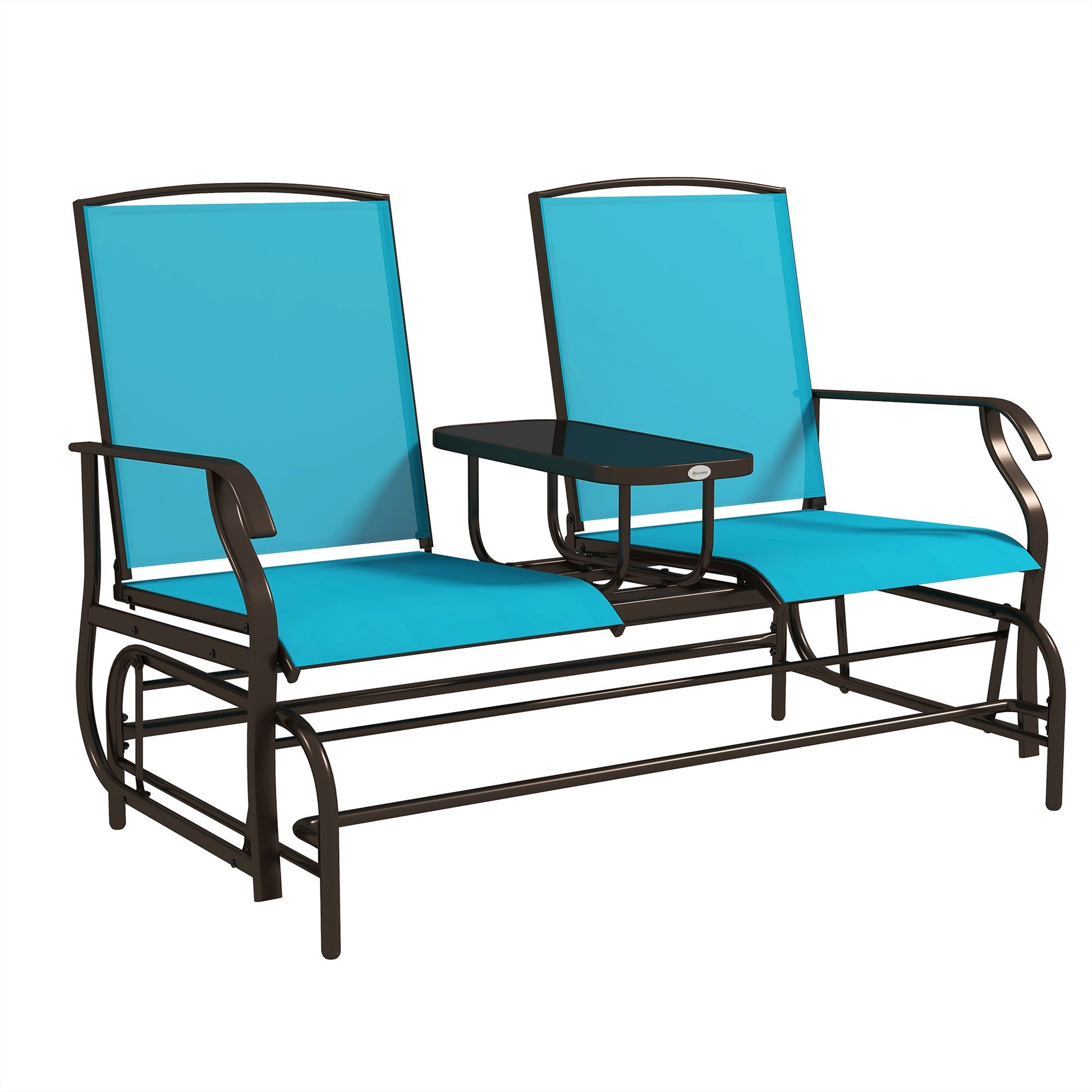 Outdoor Glider Bench with Table, Patio Loveseat for 2 Persons, Garden Glider Rocking Chair with Breathable Mesh Fabric, Blue