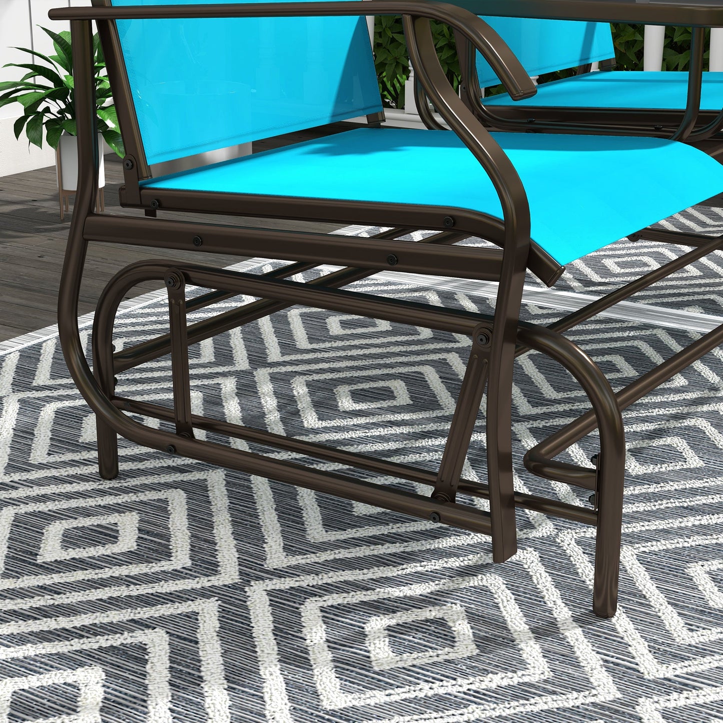 Outdoor Glider Bench with Table, Patio Loveseat for 2 Persons, Garden Glider Rocking Chair with Breathable Mesh Fabric, Blue