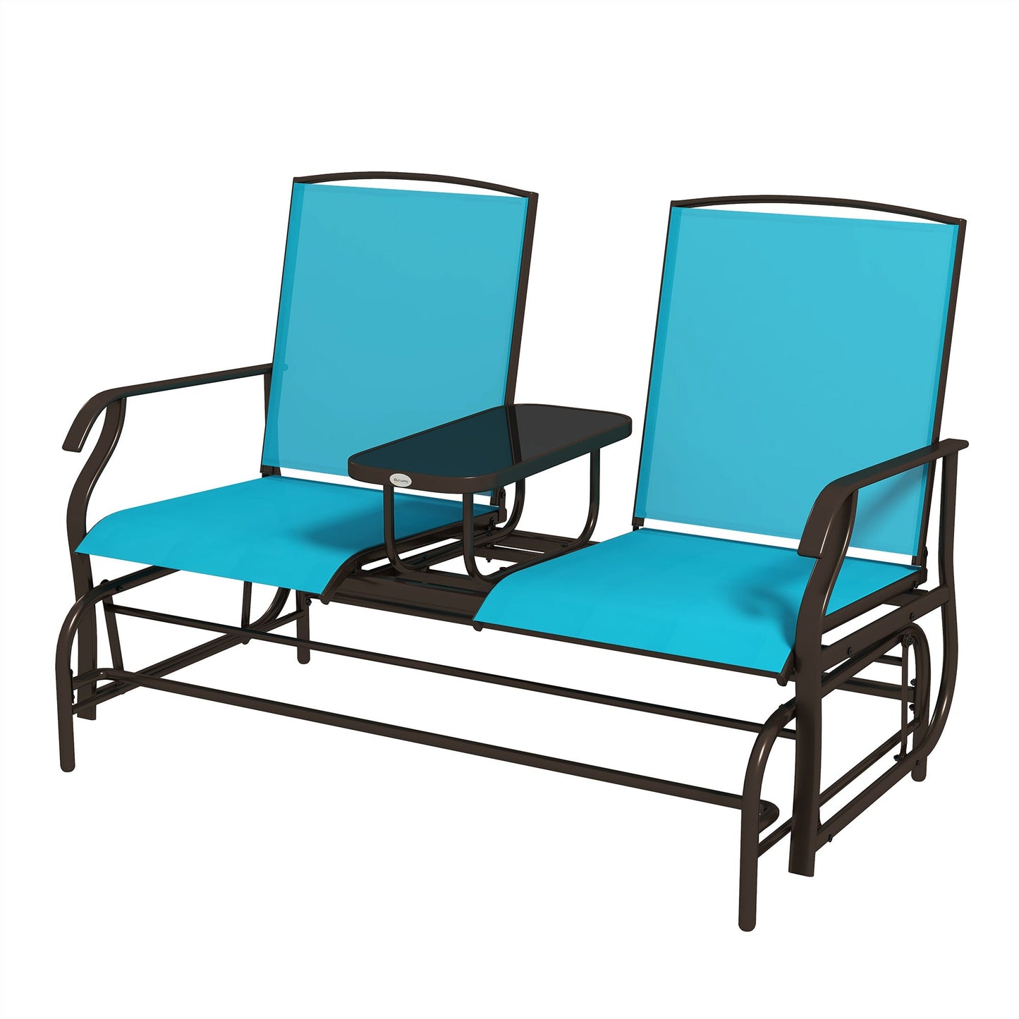 Outdoor Glider Bench with Table, Patio Loveseat for 2 Persons, Garden Glider Rocking Chair with Breathable Mesh Fabric, Blue