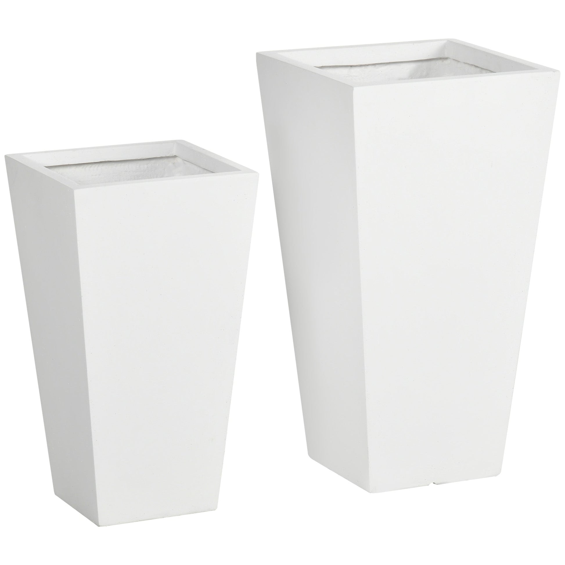 Set of 2 Tall Planters with Drainage Holes, 22" / 18" Outdoor Flower Pots for Patio, Yard, Garden, White
