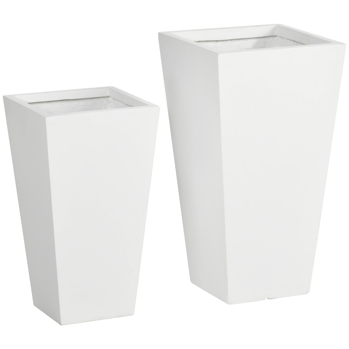 Set of 2 Tall Planters with Drainage Holes, 22" / 18" Outdoor Flower Pots for Patio, Yard, Garden, White