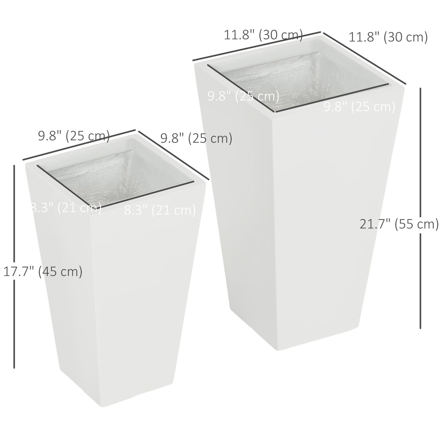 Set of 2 Tall Planters with Drainage Holes, 22" / 18" Outdoor Flower Pots for Patio, Yard, Garden, White