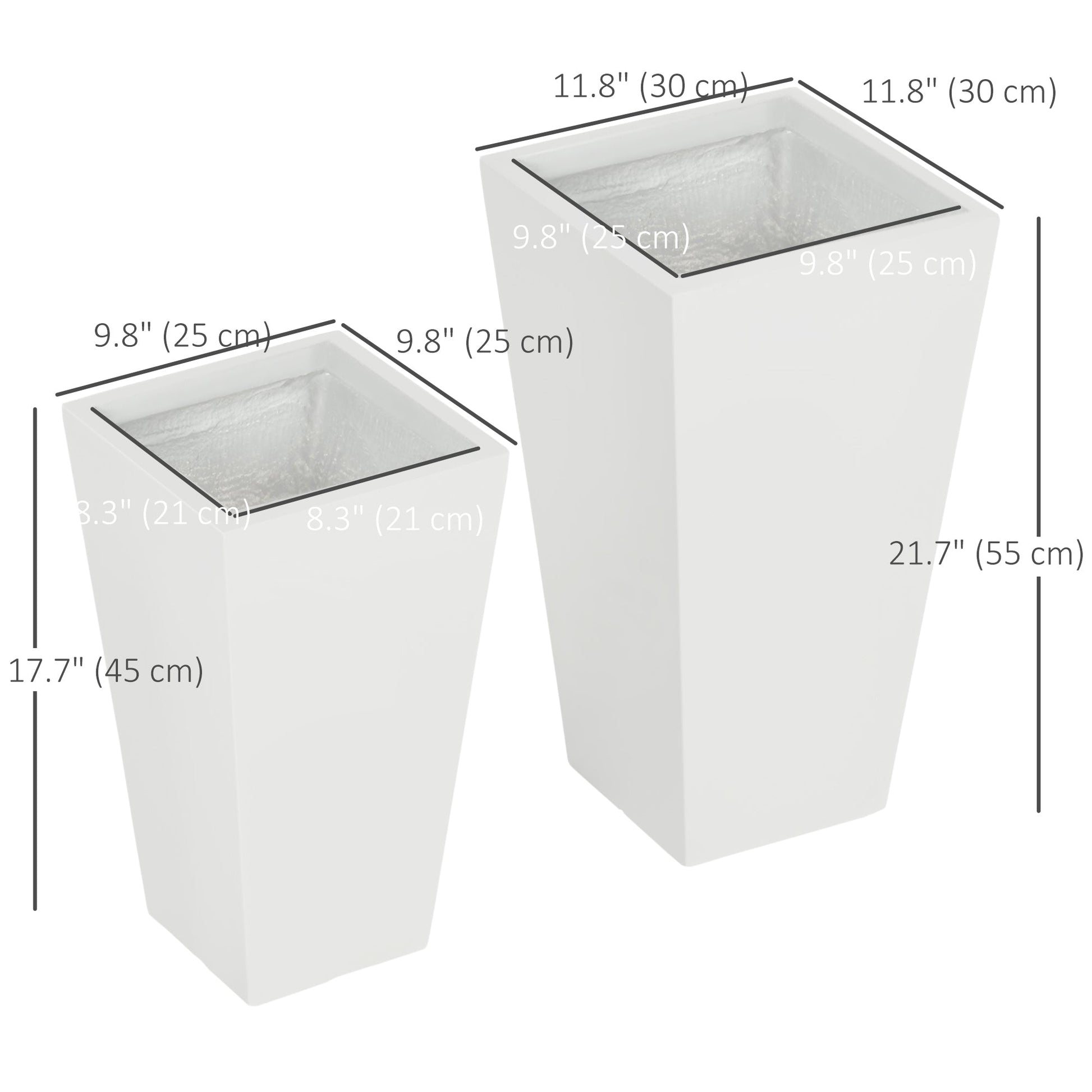 Set of 2 Tall Planters with Drainage Holes, 22" / 18" Outdoor Flower Pots for Patio, Yard, Garden, White