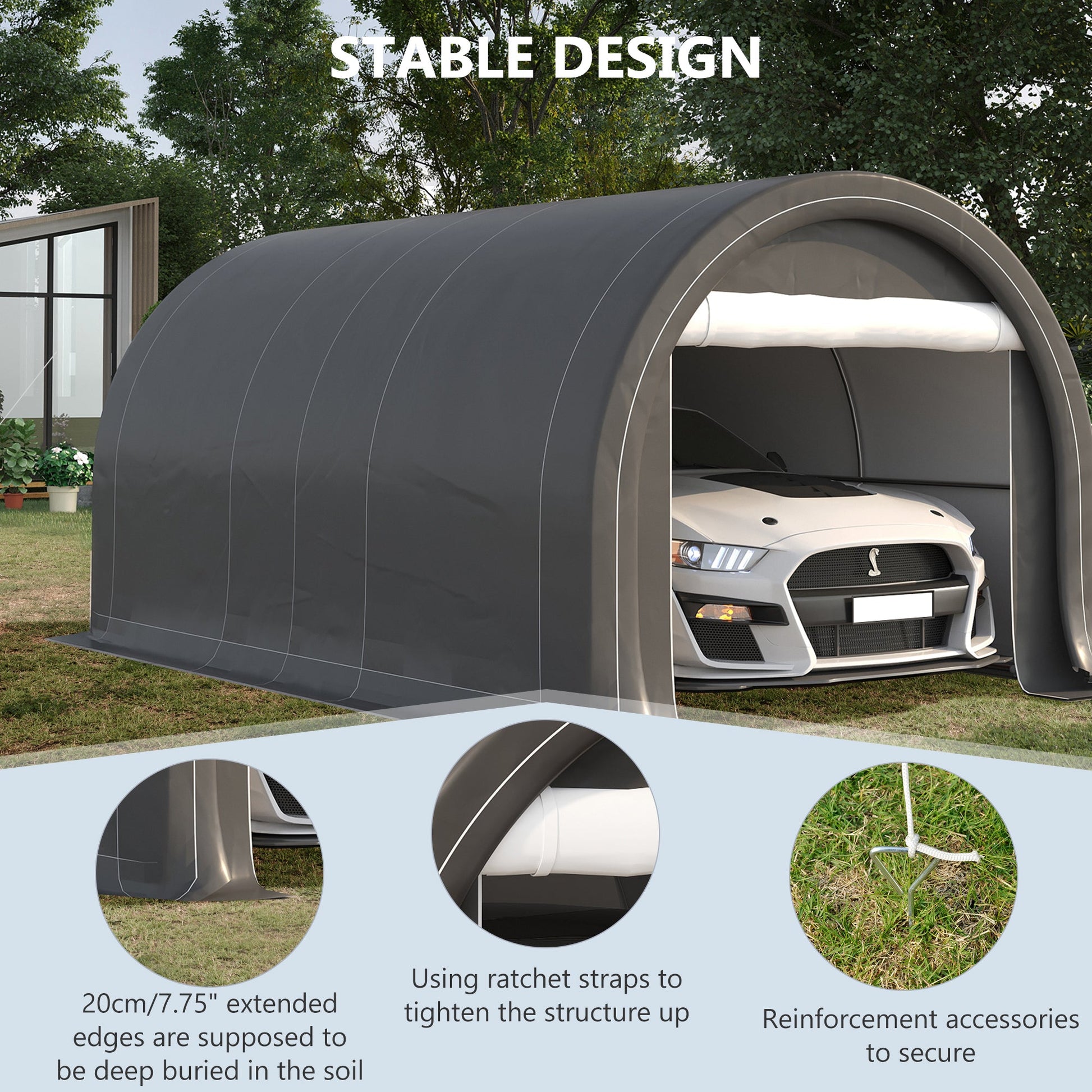 10' x 16' Carport, Heavy Duty Portable Garage / Storage Tent with Large Zippered Door, Anti-UV PE Canopy Cover for Car, Boat, Motorcycle, Bike, Garden Tools, Grey