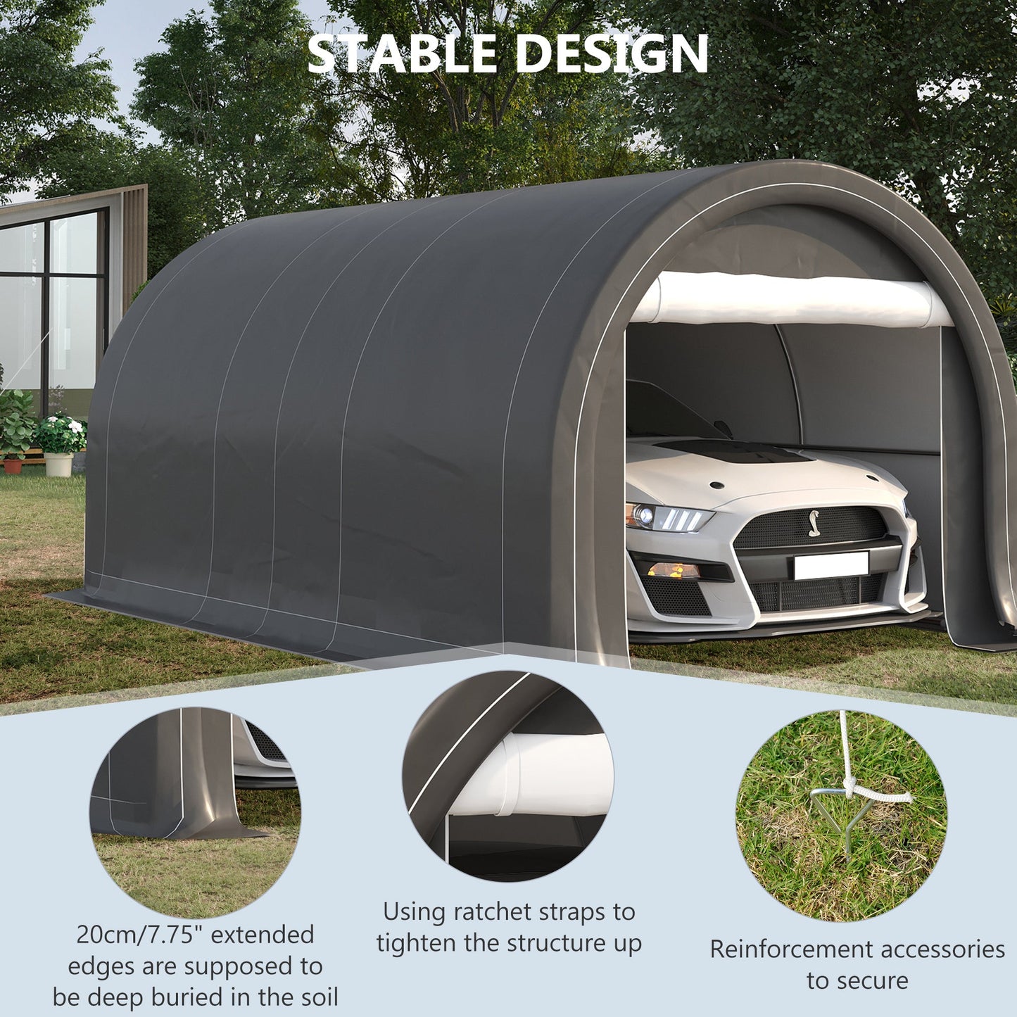 10' x 16' Carport, Heavy Duty Portable Garage / Storage Tent with Large Zippered Door, Anti-UV PE Canopy Cover for Car, Boat, Motorcycle, Bike, Garden Tools, Grey