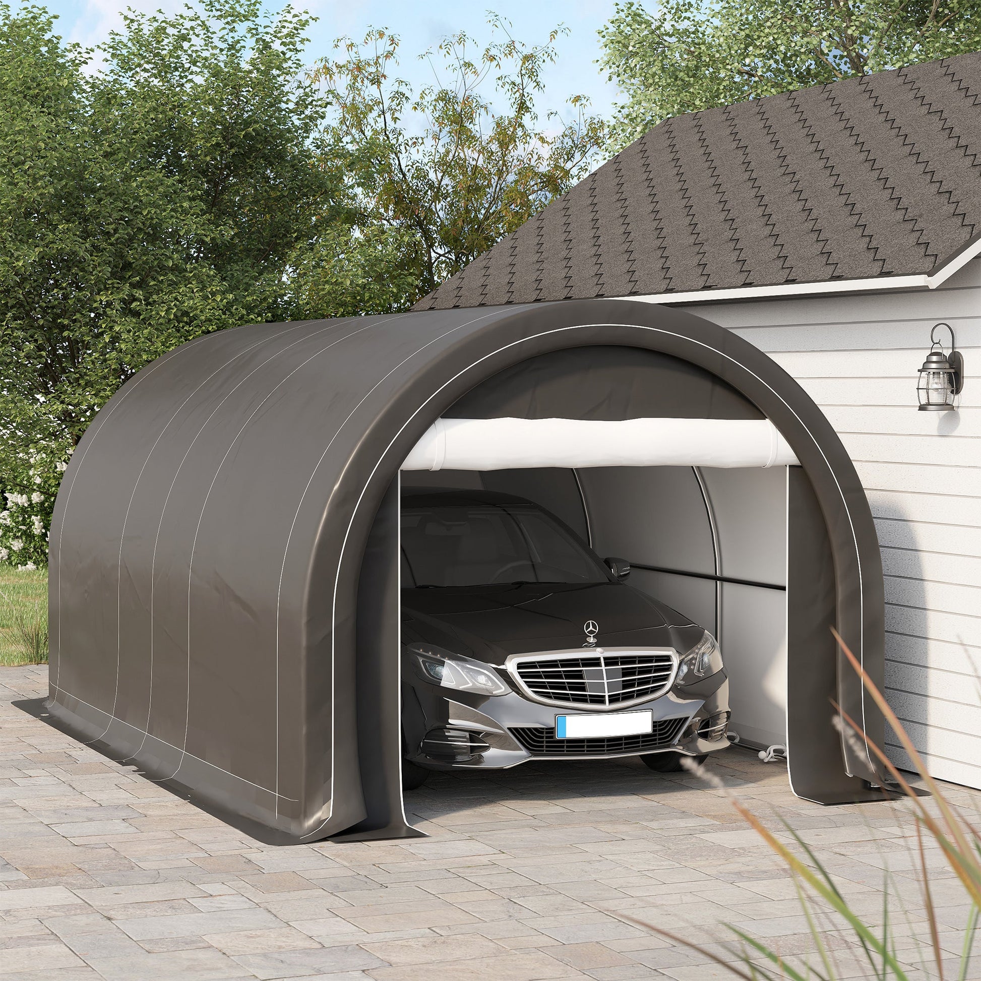 10' x 16' Carport, Heavy Duty Portable Garage / Storage Tent with Large Zippered Door, Anti-UV PE Canopy Cover for Car, Boat, Motorcycle, Bike, Garden Tools, Grey