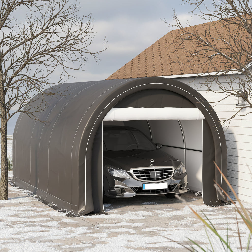 10' x 16' Carport, Heavy Duty Portable Garage / Storage Tent with Large Zippered Door, Anti-UV PE Canopy Cover for Car, Boat, Motorcycle, Bike, Garden Tools, Grey