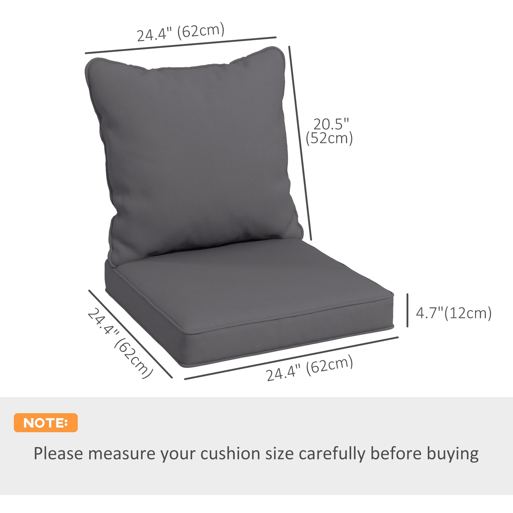 4-Piece Patio Chair Cushions Pillows, Back and Seat Replacement Patio Cushions Set for Indoor Outdoor Garden Furniture, Dark Grey