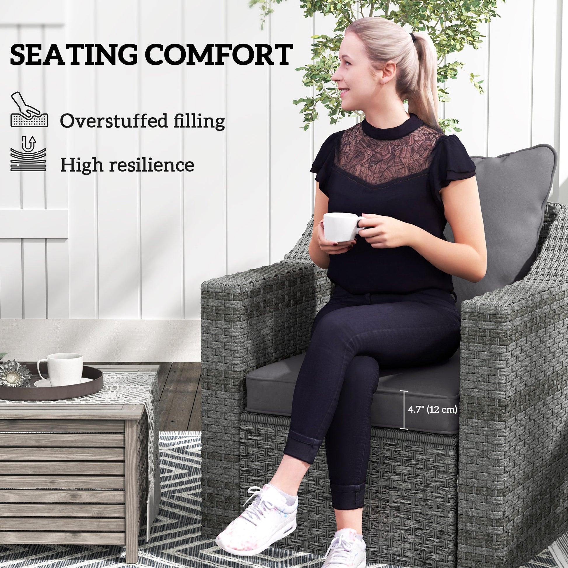 4-Piece Patio Chair Cushions Pillows, Back and Seat Replacement Patio Cushions Set for Indoor Outdoor Garden Furniture, Dark Grey