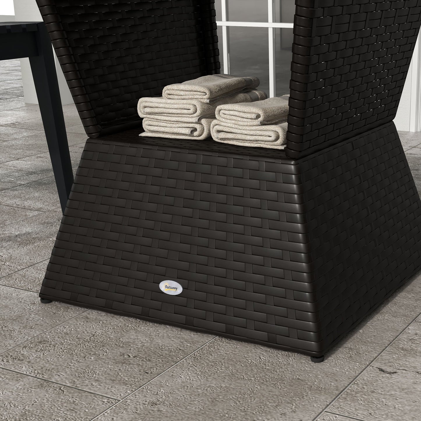 Rattan Wicker Outdoor Coffee Table, All Weather Side Table with Umbrella Hole, 2 Tier Storage Shelf, 21.3" Square End Table for Patio, Garden, Backyard, Coffee