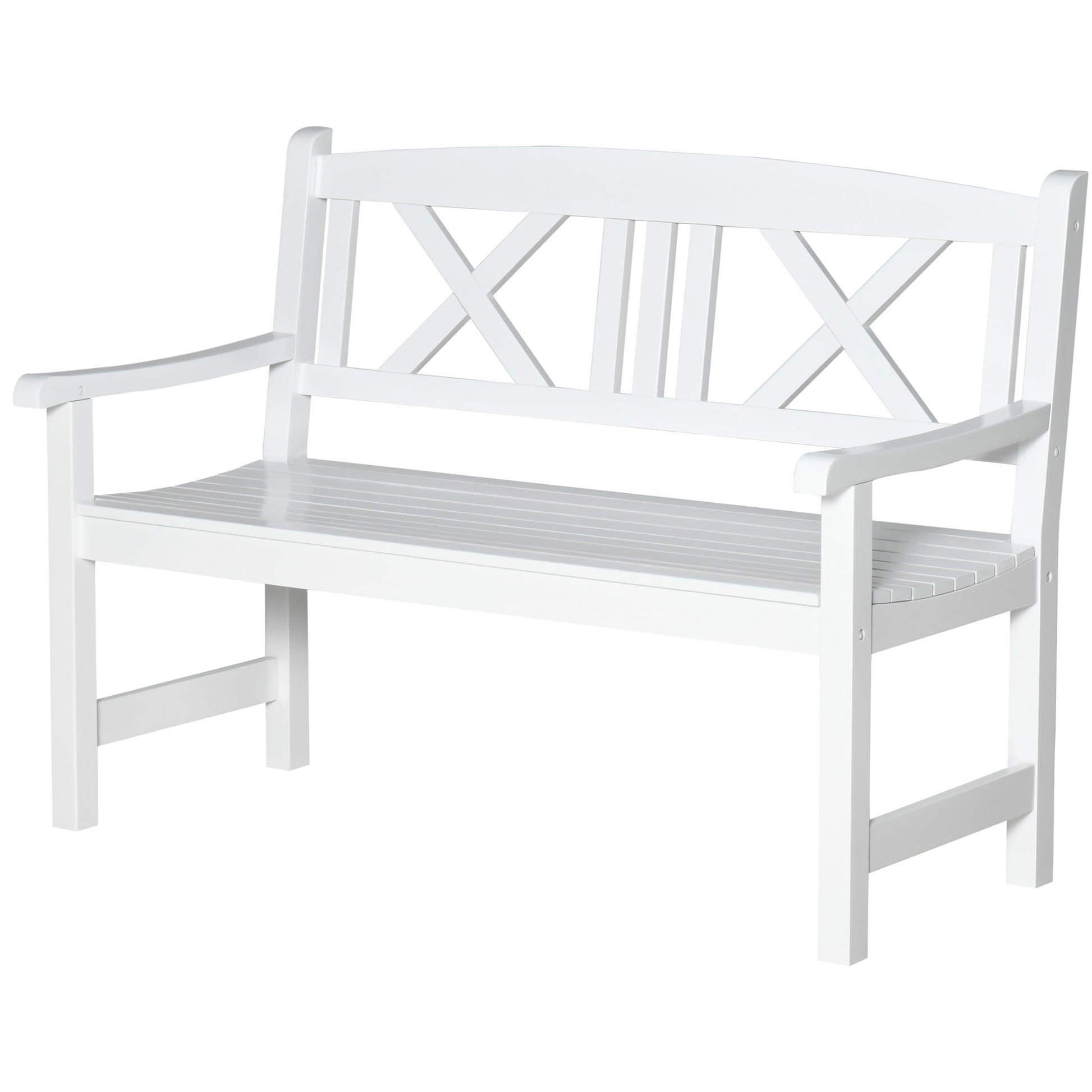 2-Seater Wooden Garden Bench, 4FT Outdoor Patio Loveseat with Unique X-Shape Back for Yard, Lawn, Porch, White