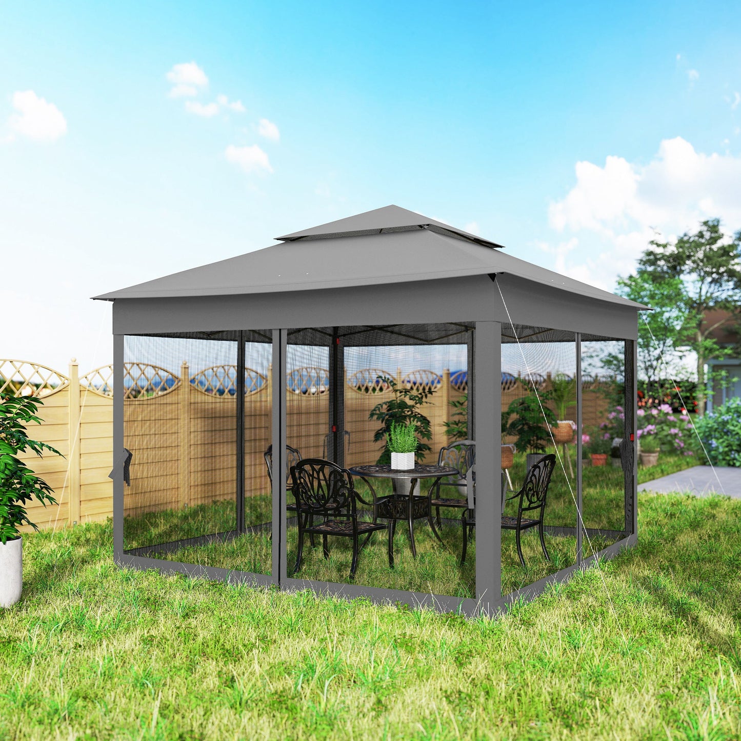 11' x 11' Pop Up Canopy, Outdoor Canopy Shelter Event Tent with 2-Tier Soft Top, Removable Zipper Netting and Storage Bag, for Patio, Backyard, Garden, Camping, Dark Grey