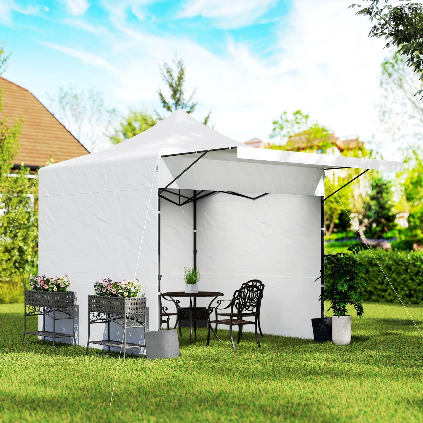 10' x 10' Pop Up Canopy Tent with Awning and Sidewalls, UPF50+ Instant Sun Shelter, Height Adjustable Portable Gazebo, with Wheeled Bag and Sand Bags for Garden, Patio