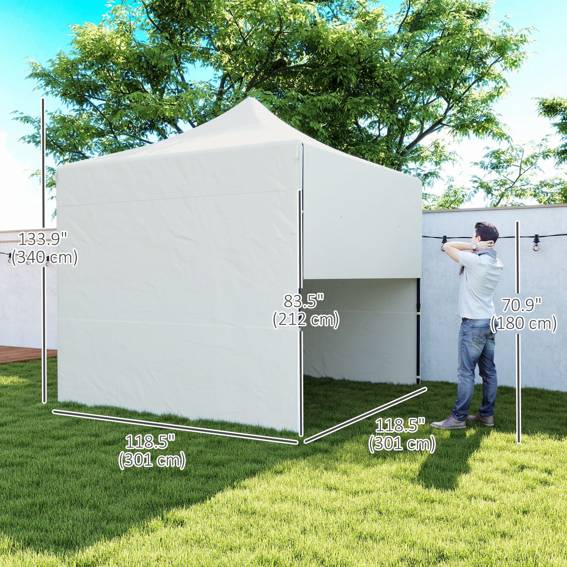 10' x 10' Pop Up Canopy Tent with Awning and Sidewalls, UPF50+ Instant Sun Shelter, Height Adjustable Portable Gazebo, with Wheeled Bag and Sand Bags for Garden, Patio