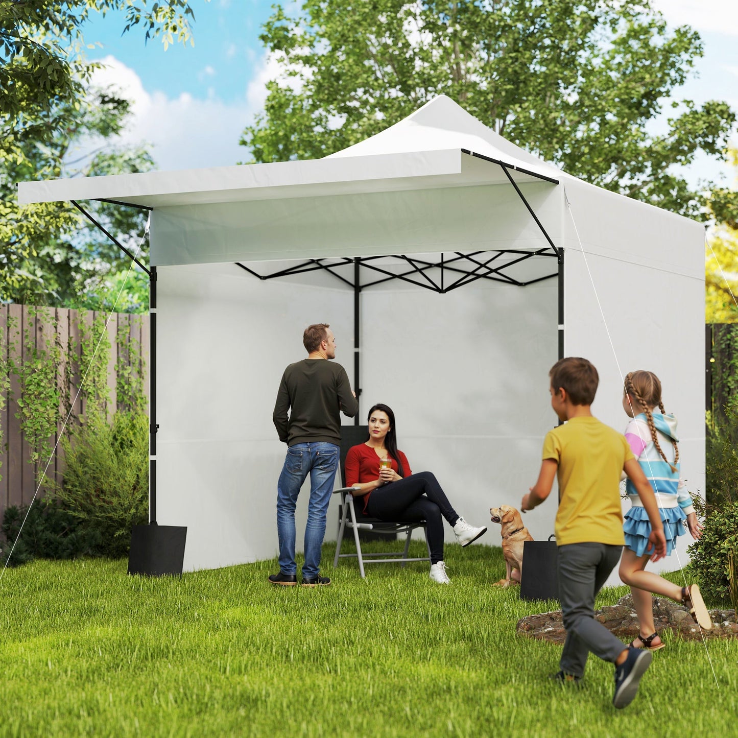 10' x 10' Pop Up Canopy Tent with Awning and Sidewalls, UPF50+ Instant Sun Shelter, Height Adjustable Portable Gazebo, with Wheeled Bag and Sand Bags for Garden, Patio