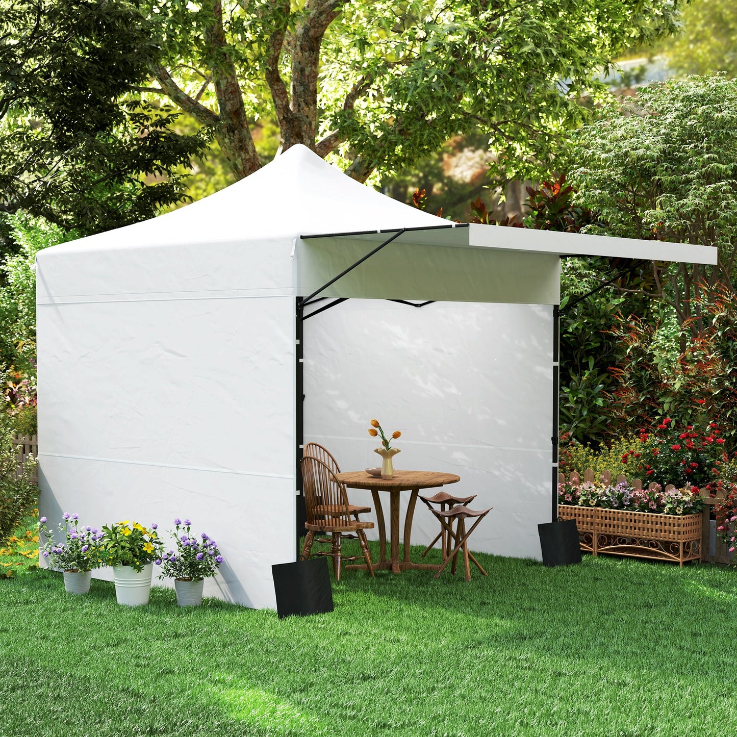 10' x 10' Pop Up Canopy Tent with Awning and Sidewalls, UPF50+ Instant Sun Shelter, Height Adjustable Portable Gazebo, with Wheeled Bag and Sand Bags for Garden, Patio