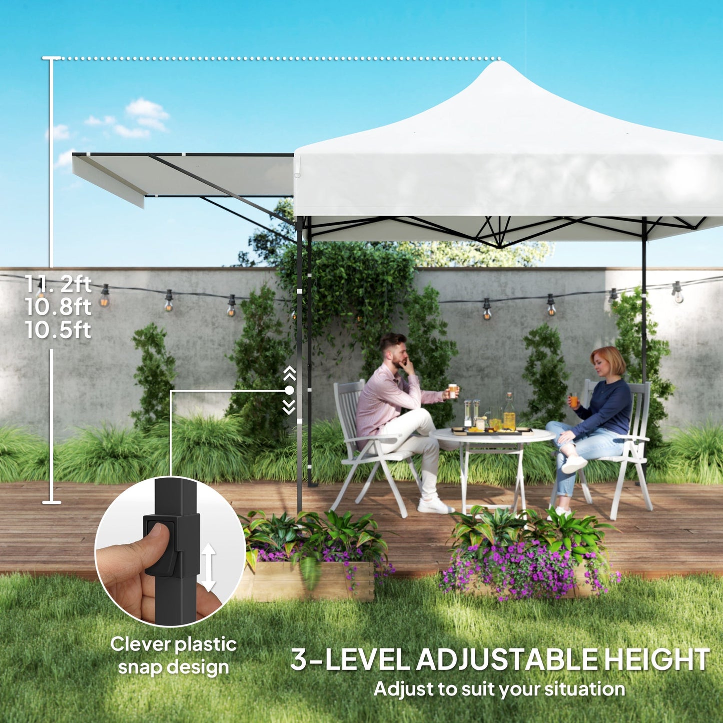 10' x 10' Pop Up Canopy Tent with Awning and Sidewalls, UPF50+ Instant Sun Shelter, Height Adjustable Portable Gazebo, with Wheeled Bag and Sand Bags for Garden, Patio