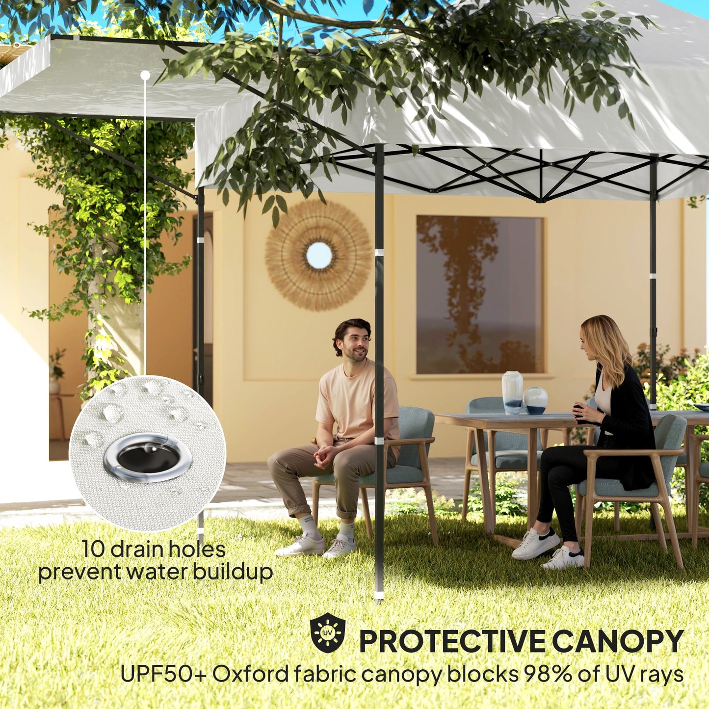 10' x 10' Pop Up Canopy Tent with Awning and Sidewalls, UPF50+ Instant Sun Shelter, Height Adjustable Portable Gazebo, with Wheeled Bag and Sand Bags for Garden, Patio