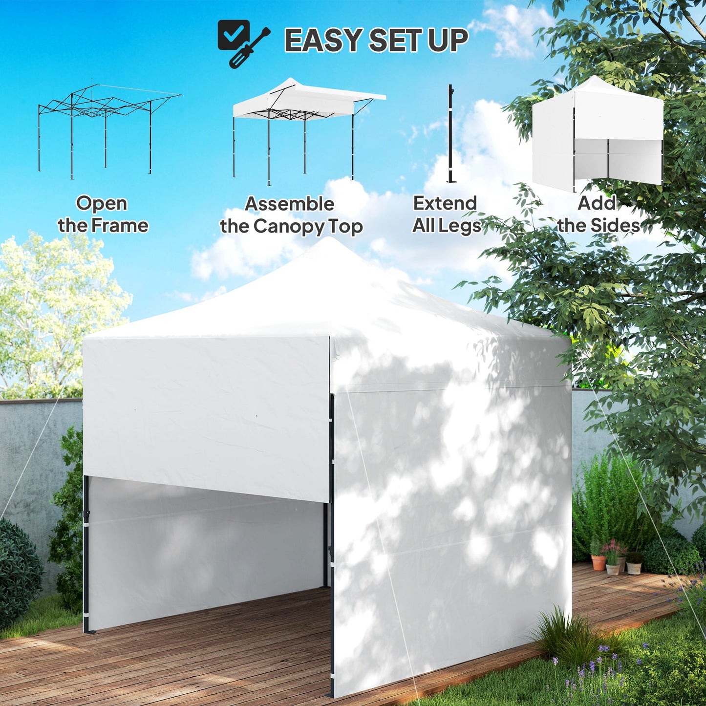 10' x 10' Pop Up Canopy Tent with Awning and Sidewalls, UPF50+ Instant Sun Shelter, Height Adjustable Portable Gazebo, with Wheeled Bag and Sand Bags for Garden, Patio