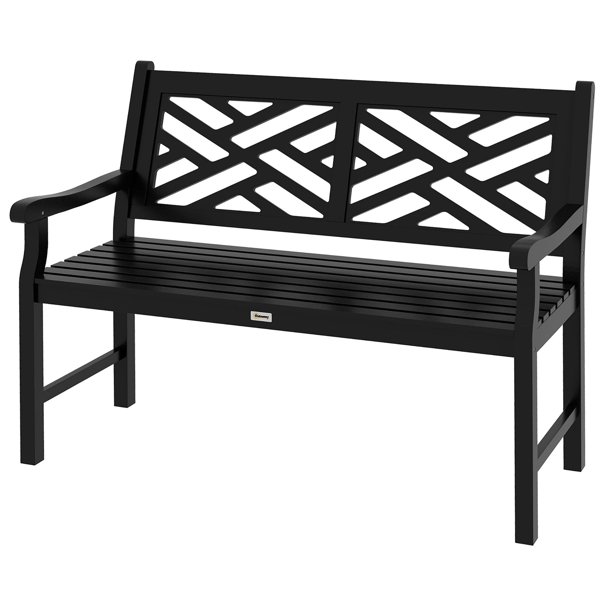46" Outdoor Bench, Wooden Patio Loveseat with Slatted Frame and Armrests, 2 Seater Garden Bench for Park, Porch, Lawn, Yard, Deck, Black