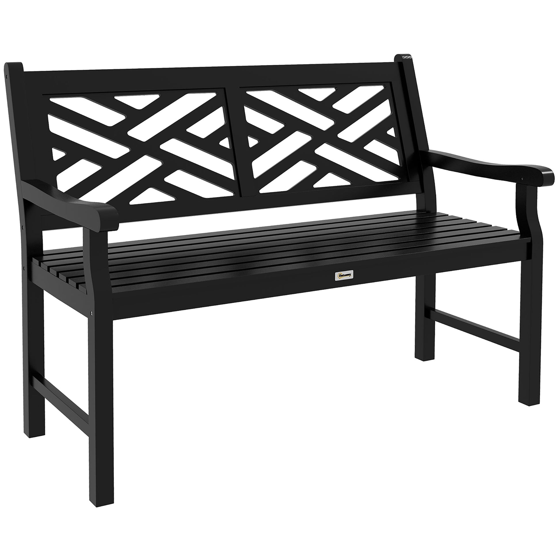 46" Outdoor Bench, Wooden Patio Loveseat with Slatted Frame and Armrests, 2 Seater Garden Bench for Park, Porch, Lawn, Yard, Deck, Black