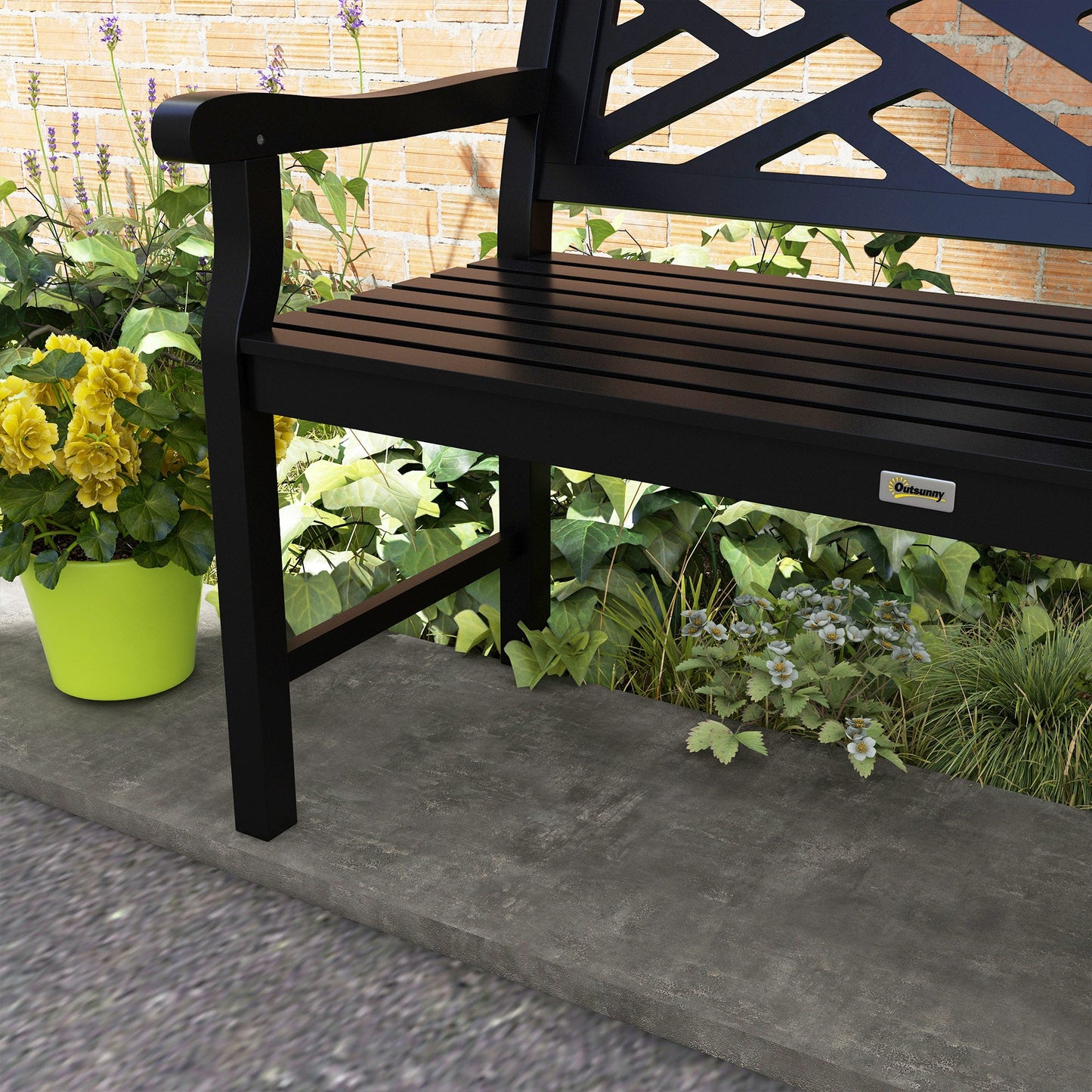 46" Outdoor Bench, Wooden Patio Loveseat with Slatted Frame and Armrests, 2 Seater Garden Bench for Park, Porch, Lawn, Yard, Deck, Black