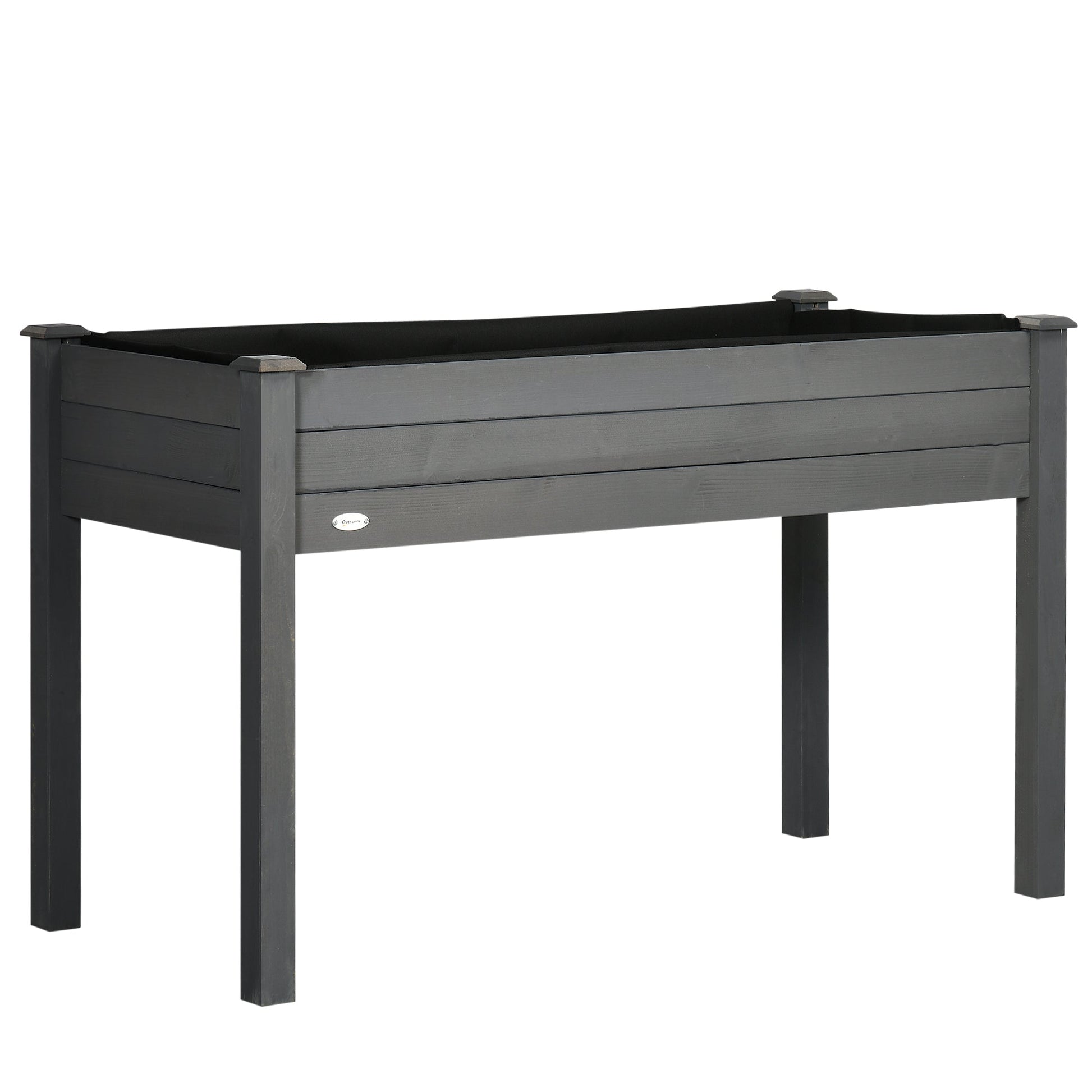48" x 22" x 30" Wooden Patio Raised Garden Bed Planter, Elevated Planter Box with Legs, Outdoor Flower Stand with Inner Bag, Dark Grey