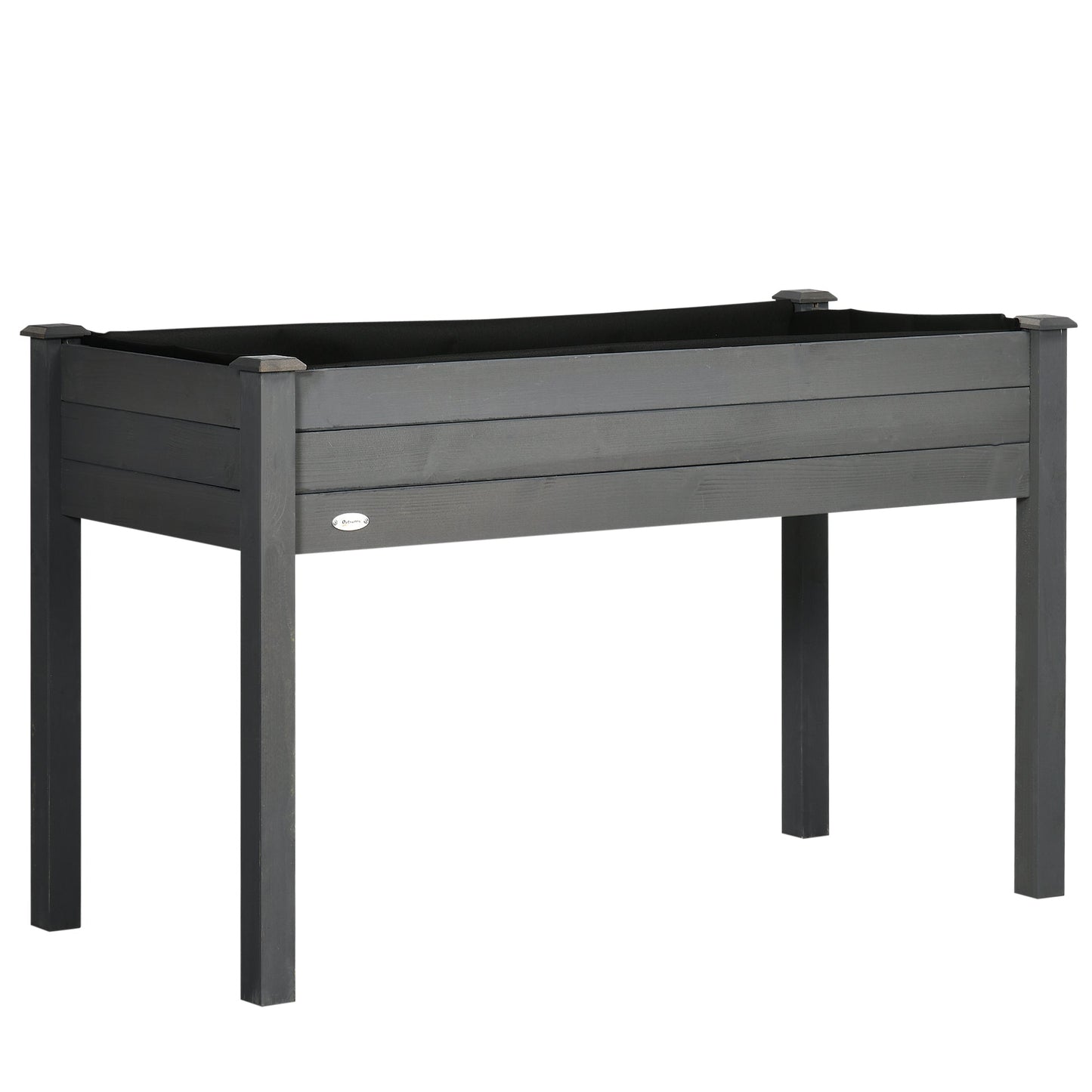 48" x 22" x 30" Wooden Patio Raised Garden Bed Planter, Elevated Planter Box with Legs, Outdoor Flower Stand with Inner Bag, Dark Grey