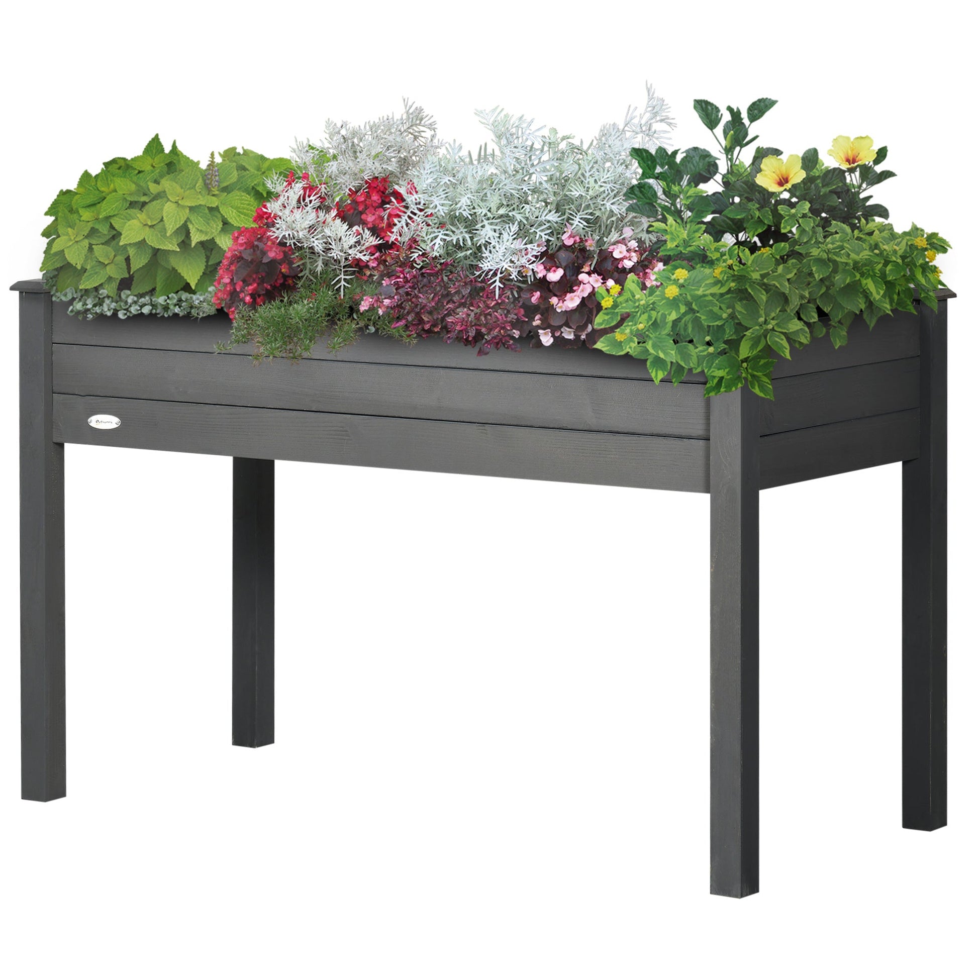 48" x 22" x 30" Wooden Patio Raised Garden Bed Planter, Elevated Planter Box with Legs, Outdoor Flower Stand with Inner Bag, Dark Grey