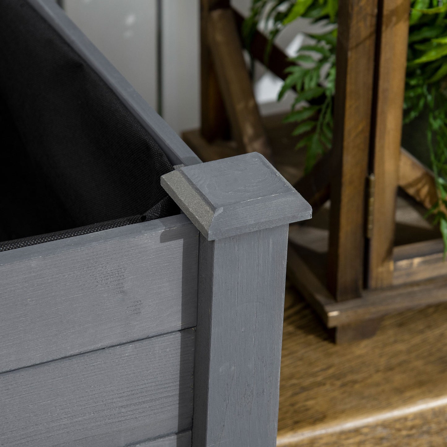 48" x 22" x 30" Wooden Patio Raised Garden Bed Planter, Elevated Planter Box with Legs, Outdoor Flower Stand with Inner Bag, Dark Grey