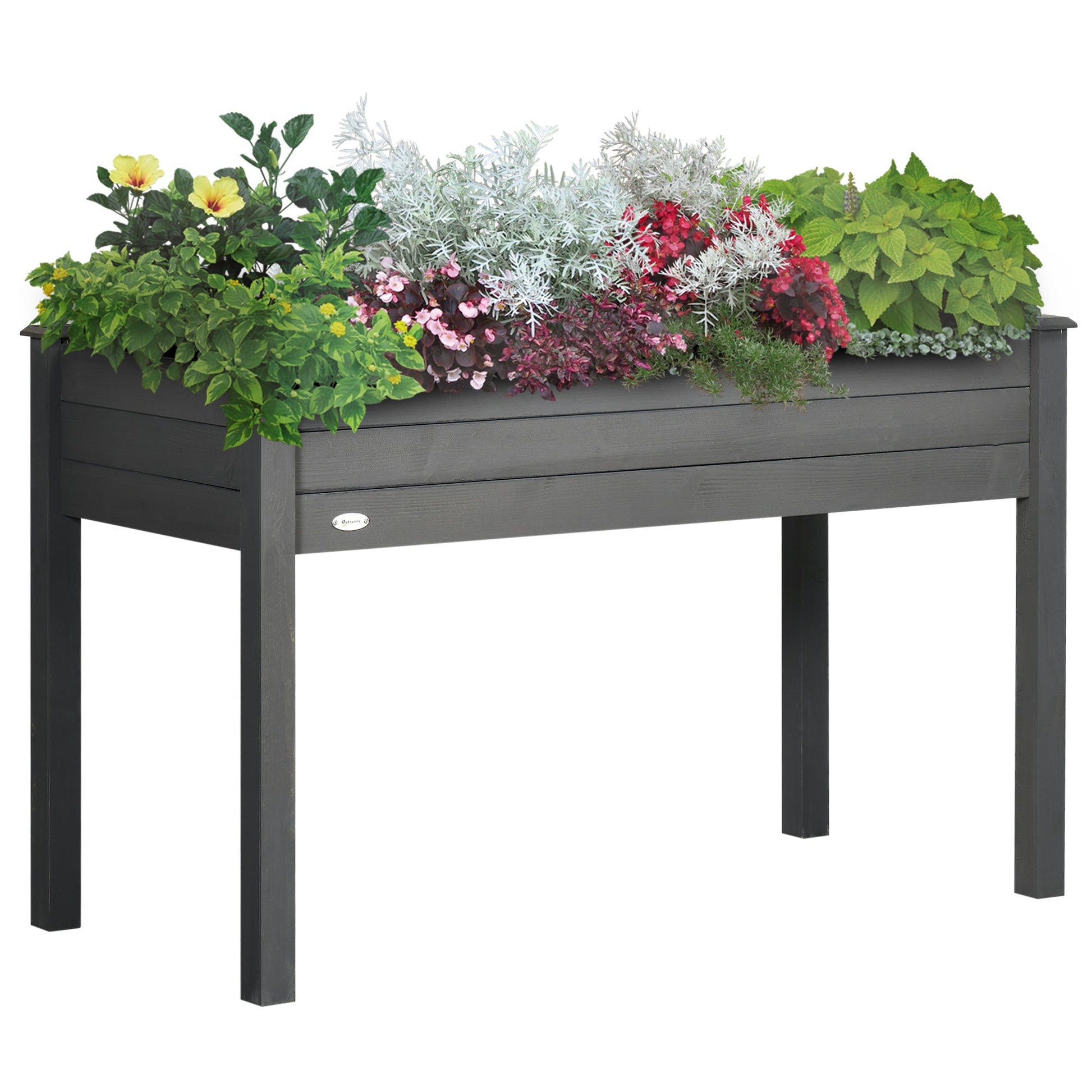 48" x 22" x 30" Wooden Patio Raised Garden Bed Planter, Elevated Planter Box with Legs, Outdoor Flower Stand with Inner Bag, Dark Grey