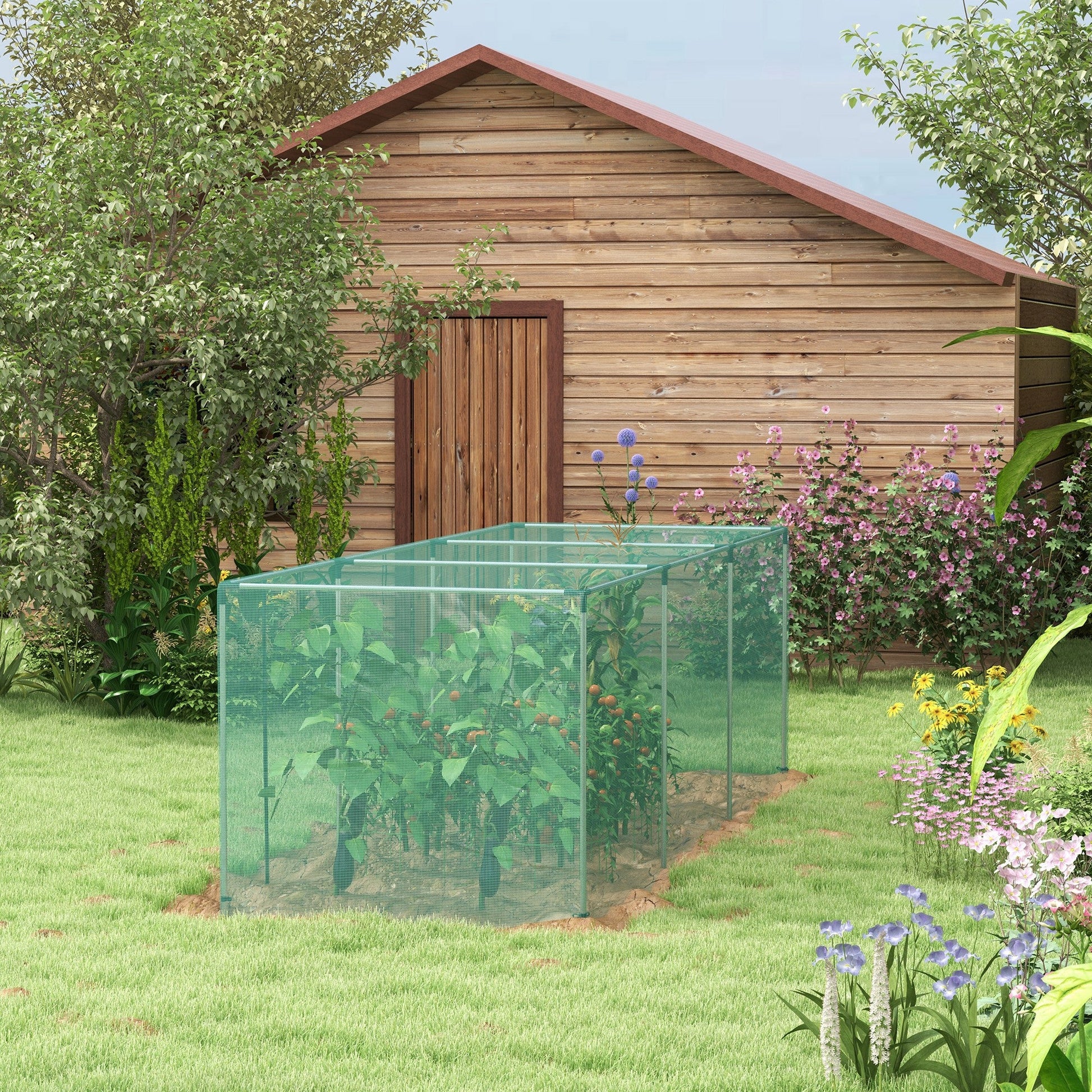 12' x 4' Crop Cage, Plant Protection Tent with Zippered Door and Galvanized Steel Frame, Fruit Cage Netting Cover for Garden, Yard, Lawn, Green