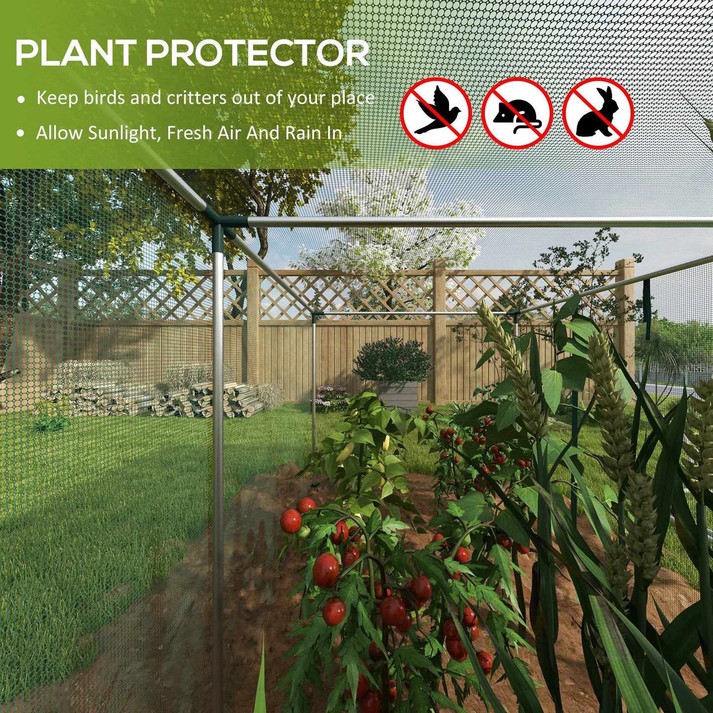 12' x 4' Crop Cage, Plant Protection Tent with Zippered Door and Galvanized Steel Frame, Fruit Cage Netting Cover for Garden, Yard, Lawn, Green