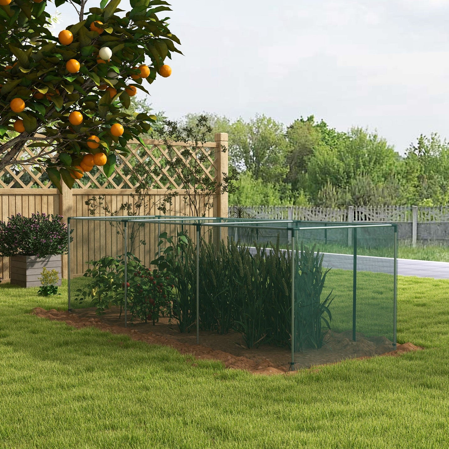 12' x 4' Crop Cage, Plant Protection Tent with Zippered Door and Galvanized Steel Frame, Fruit Cage Netting Cover for Garden, Yard, Lawn, Green