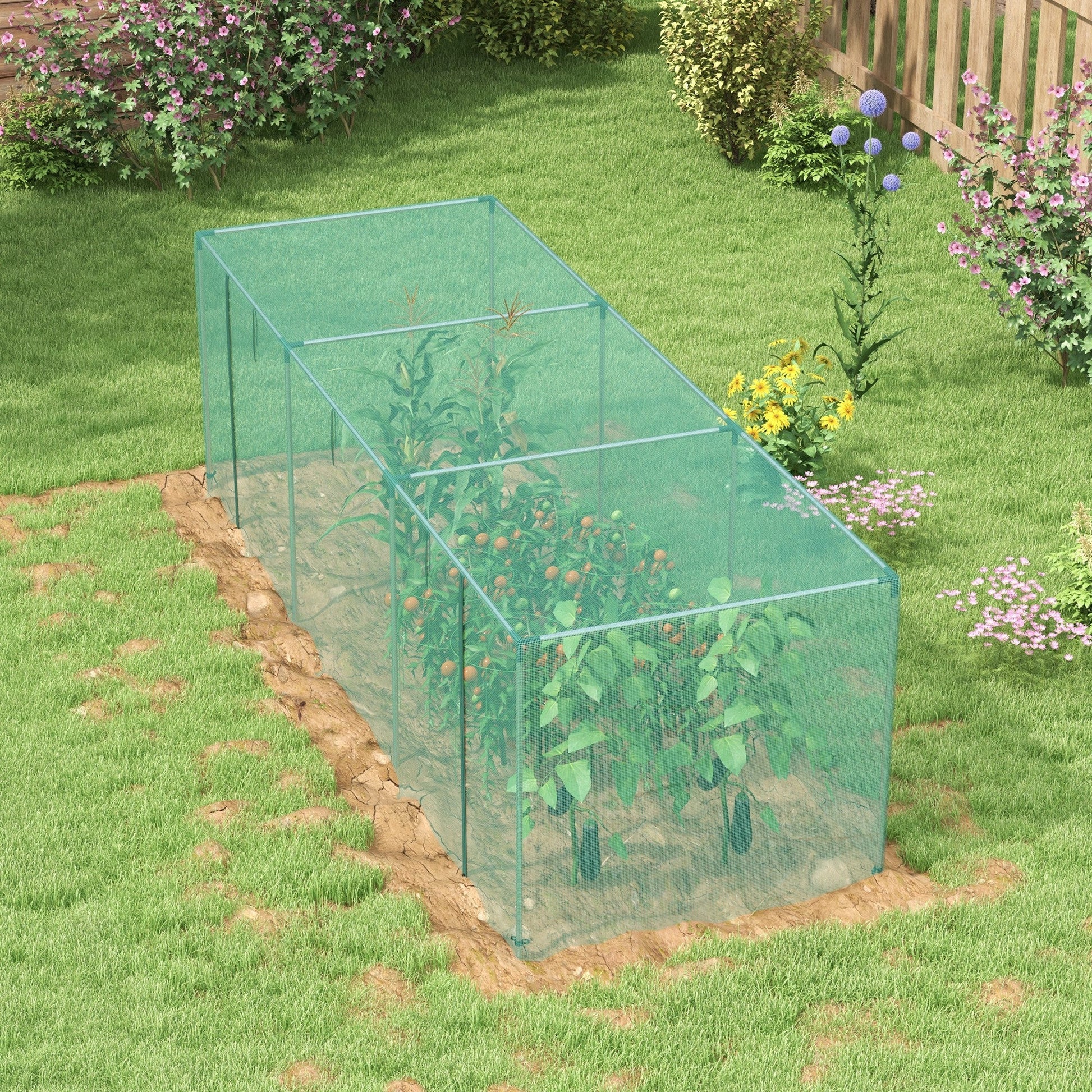 12' x 4' Crop Cage, Plant Protection Tent with Zippered Door and Galvanized Steel Frame, Fruit Cage Netting Cover for Garden, Yard, Lawn, Green