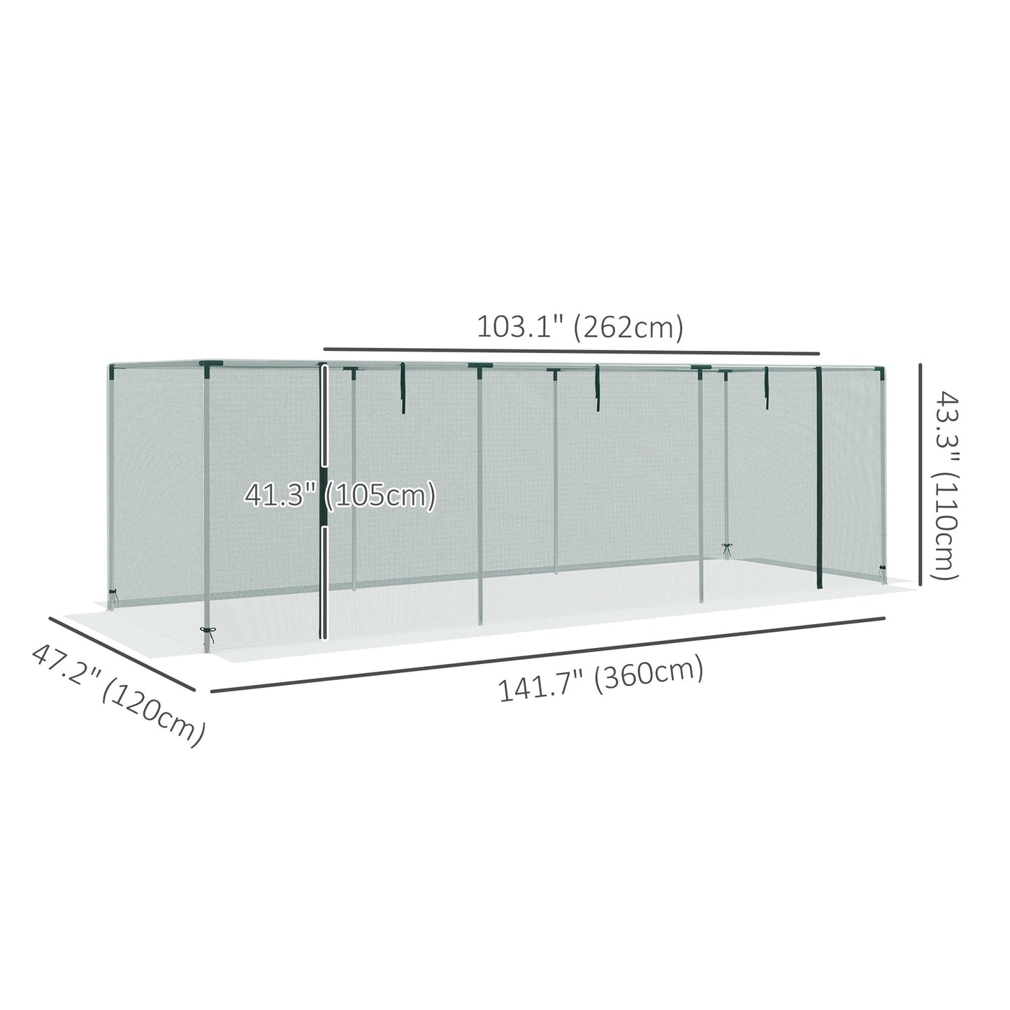 12' x 4' Crop Cage, Plant Protection Tent with Zippered Door and Galvanized Steel Frame, Fruit Cage Netting Cover for Garden, Yard, Lawn, Green