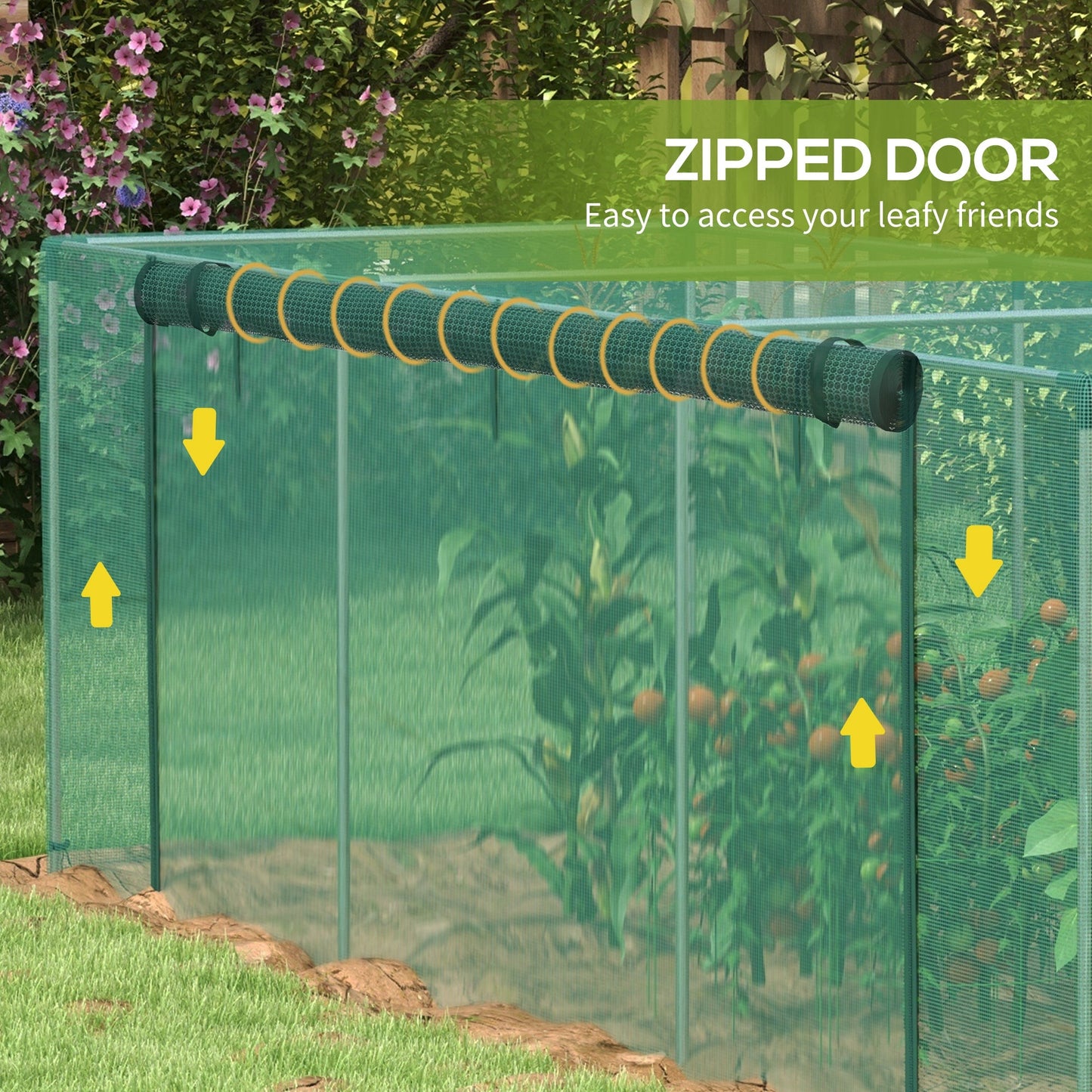12' x 4' Crop Cage, Plant Protection Tent with Zippered Door and Galvanized Steel Frame, Fruit Cage Netting Cover for Garden, Yard, Lawn, Green