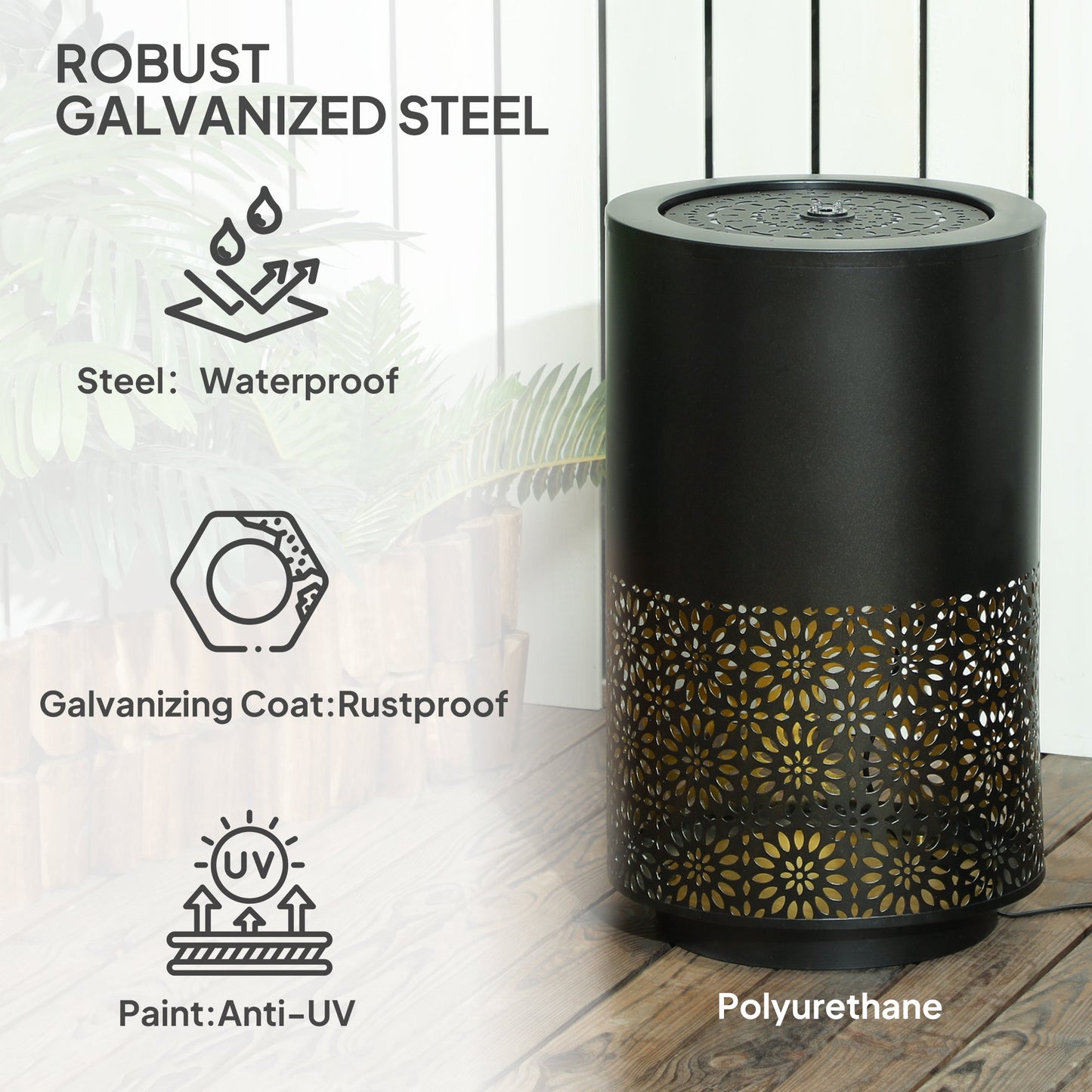Outdoor Water Fountain with LED Lights, 21" Tall Garden Waterfall Fountain Water Feature with Adjustable Flow for Patio Porch Backyard Deck Decor, Black
