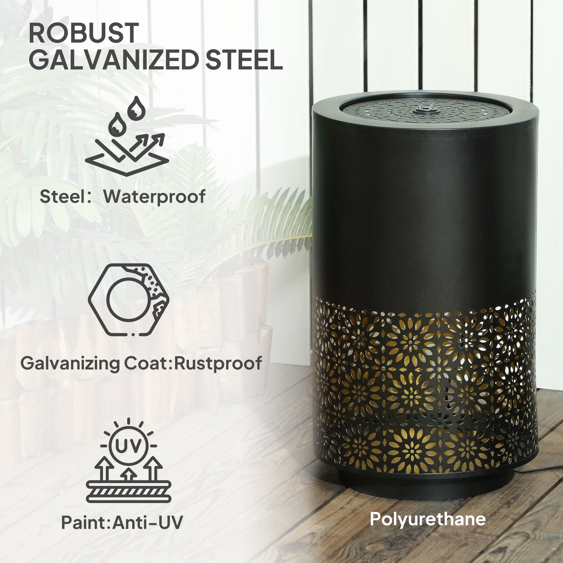 Outdoor Water Fountain with LED Lights, 21" Tall Garden Waterfall Fountain Water Feature with Adjustable Flow for Patio Porch Backyard Deck Decor, Black