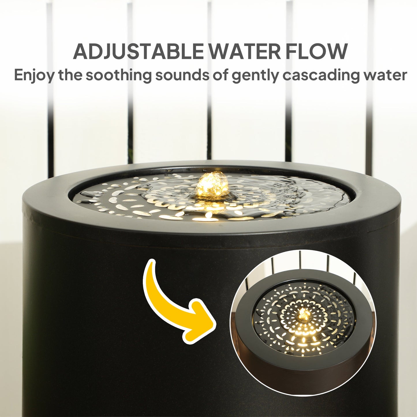 Outdoor Water Fountain with LED Lights, 21" Tall Garden Waterfall Fountain Water Feature with Adjustable Flow for Patio Porch Backyard Deck Decor, Black