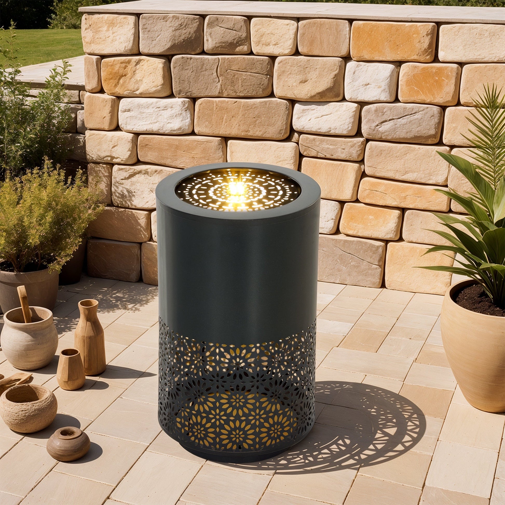 Outdoor Water Fountain with LED Lights, 21" Tall Garden Waterfall Fountain Water Feature with Adjustable Flow for Patio Porch Backyard Deck Decor, Black