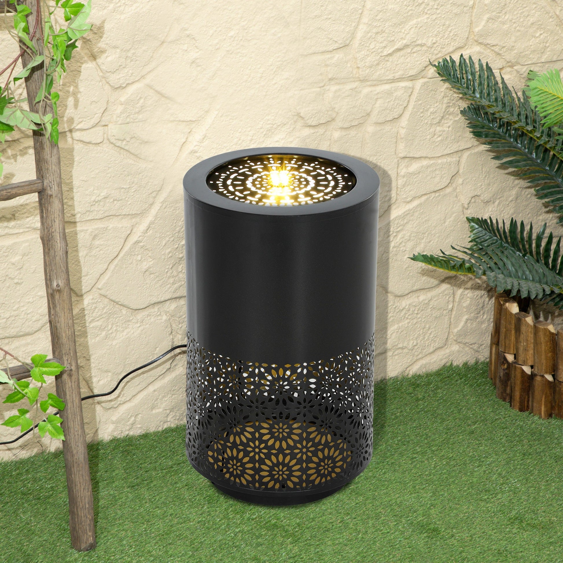 Outdoor Water Fountain with LED Lights, 21" Tall Garden Waterfall Fountain Water Feature with Adjustable Flow for Patio Porch Backyard Deck Decor, Black