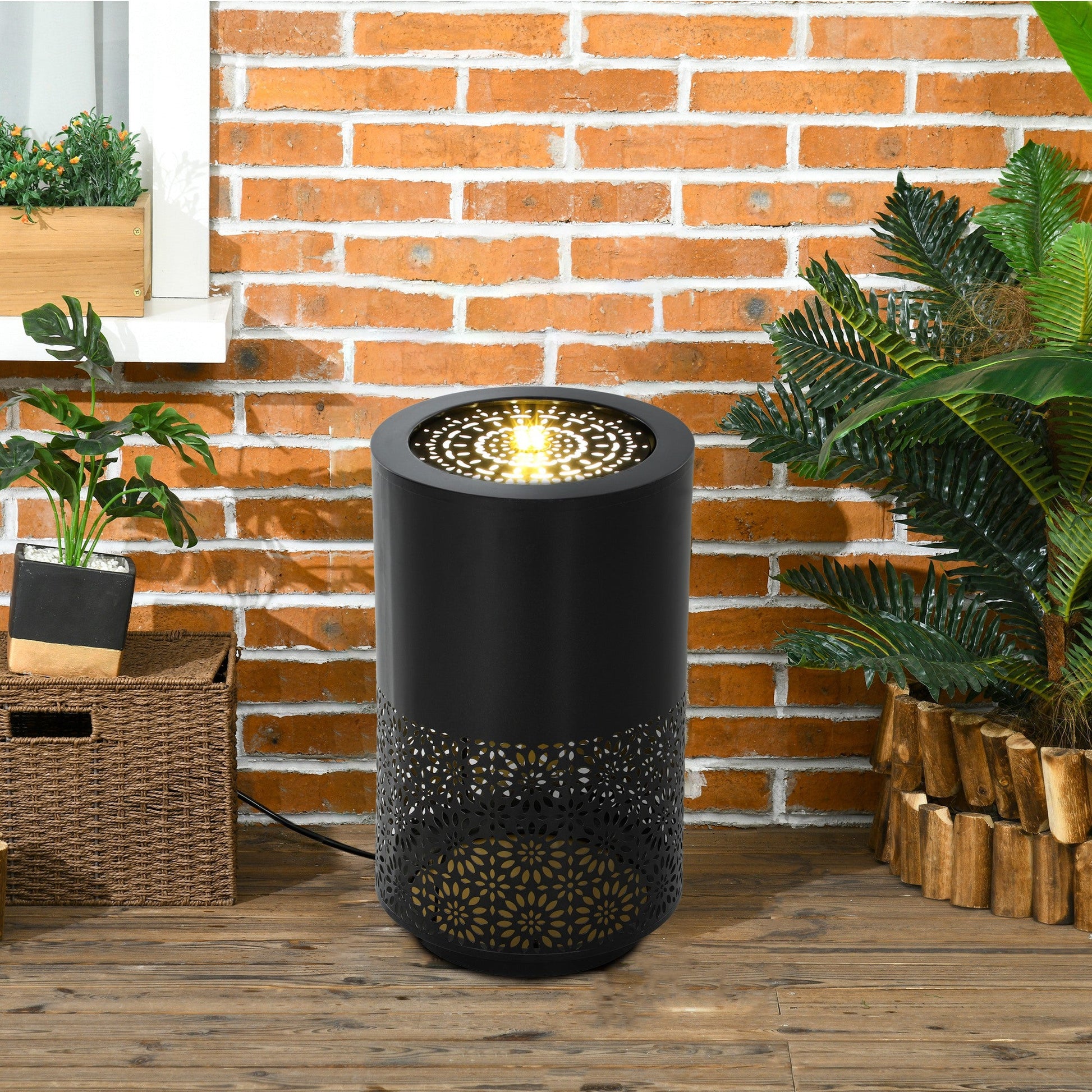 Outdoor Water Fountain with LED Lights, 21" Tall Garden Waterfall Fountain Water Feature with Adjustable Flow for Patio Porch Backyard Deck Decor, Black