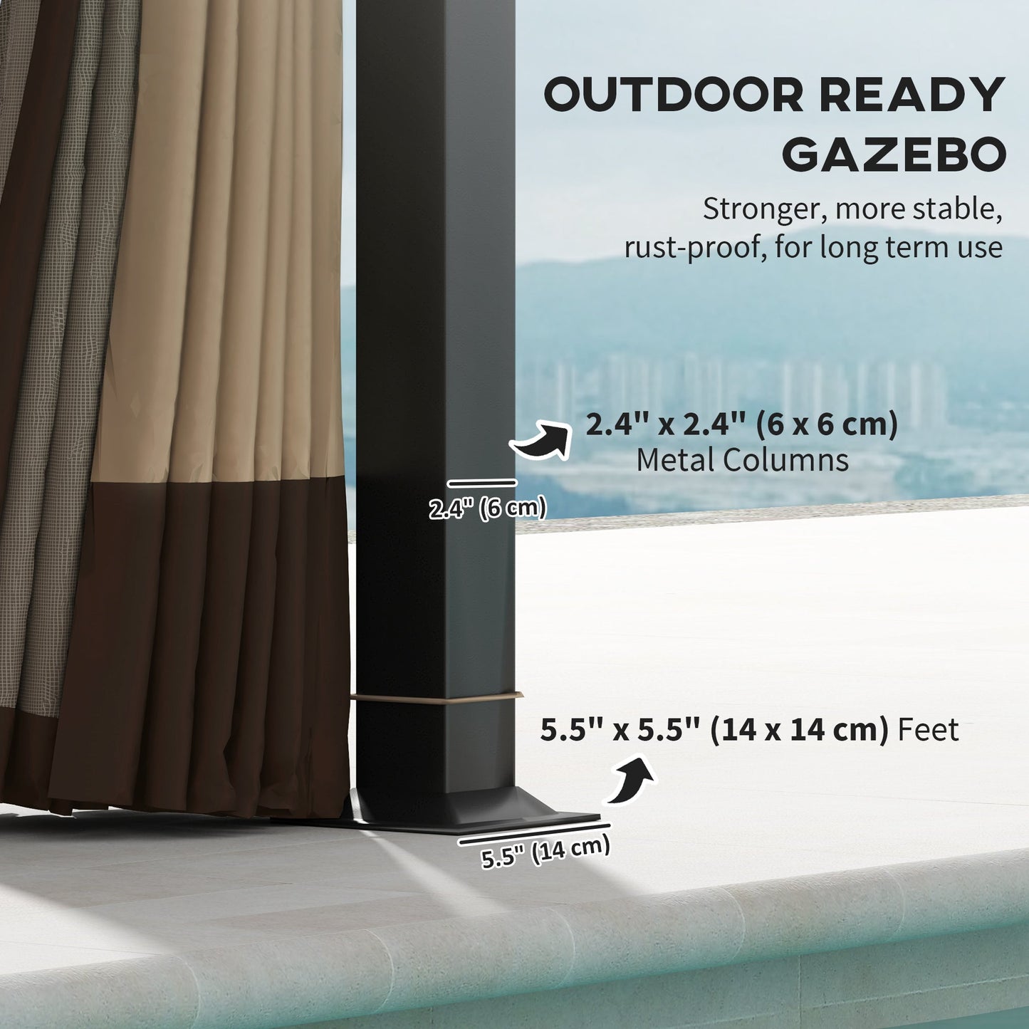  11' x 13' Patio Gazebo, Double Roof Outdoor Gazebo Canopy Shelter with Netting & Curtains, Galvanized Metal Frame for Garden, Lawn, Backyard and Deck, Khaki
